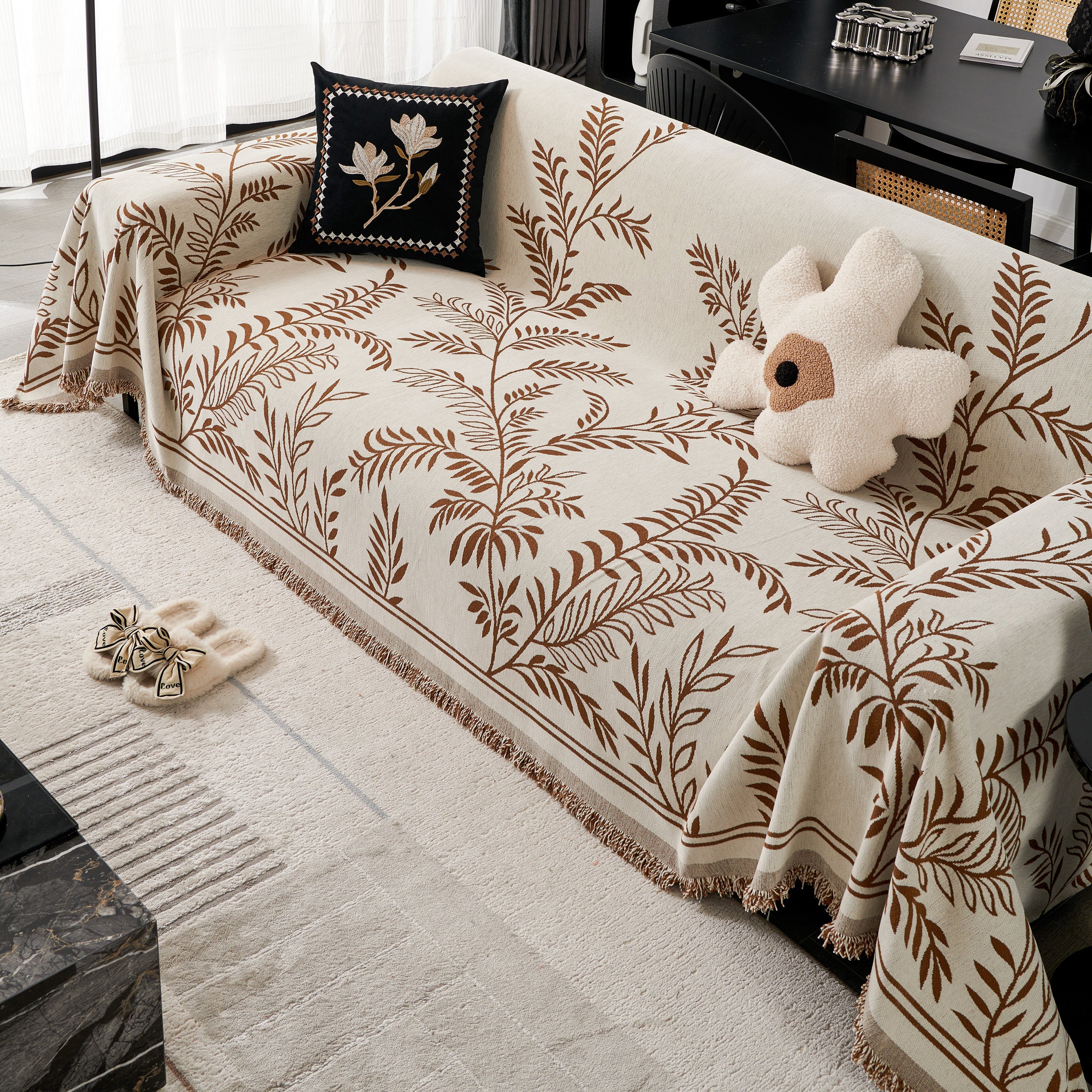 Modern Minimalist Chenille Willow Leaf Pattern Couch Cover Blanket, Luxurious Blankets for The Sofa - Image 106