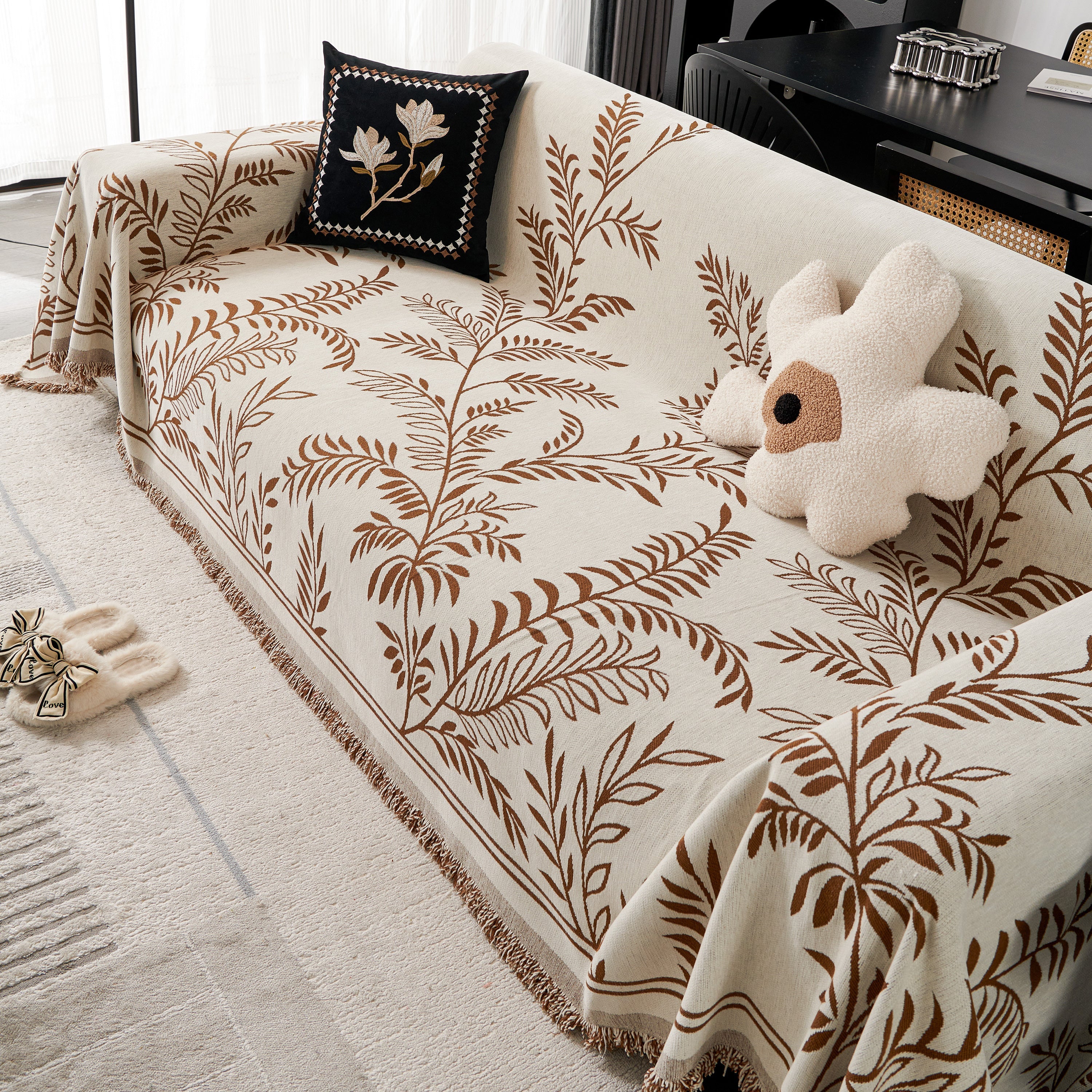 Modern Minimalist Chenille Willow Leaf Pattern Couch Cover Blanket, Luxurious Blankets for The Sofa - Image 107