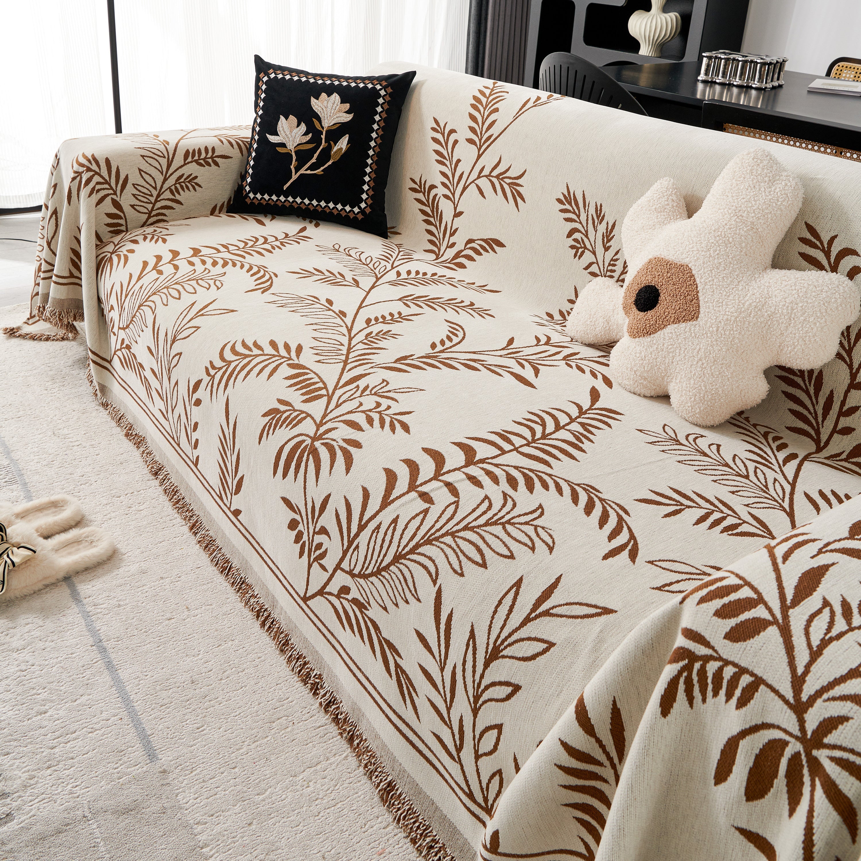 Modern Minimalist Chenille Willow Leaf Pattern Couch Cover Blanket, Luxurious Blankets for The Sofa - Image 108