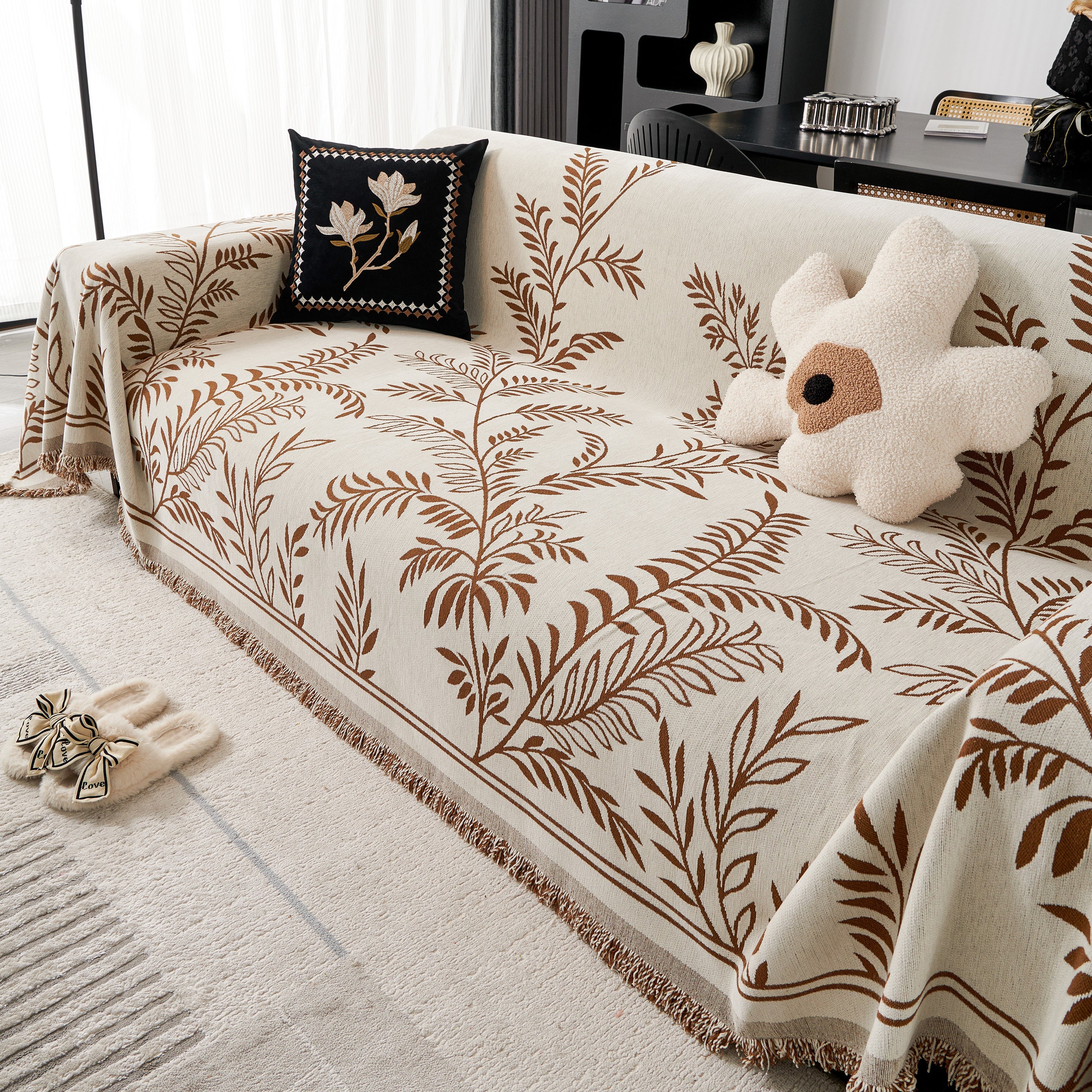 Modern Minimalist Chenille Willow Leaf Pattern Couch Cover Blanket, Luxurious Blankets for The Sofa - Image 109