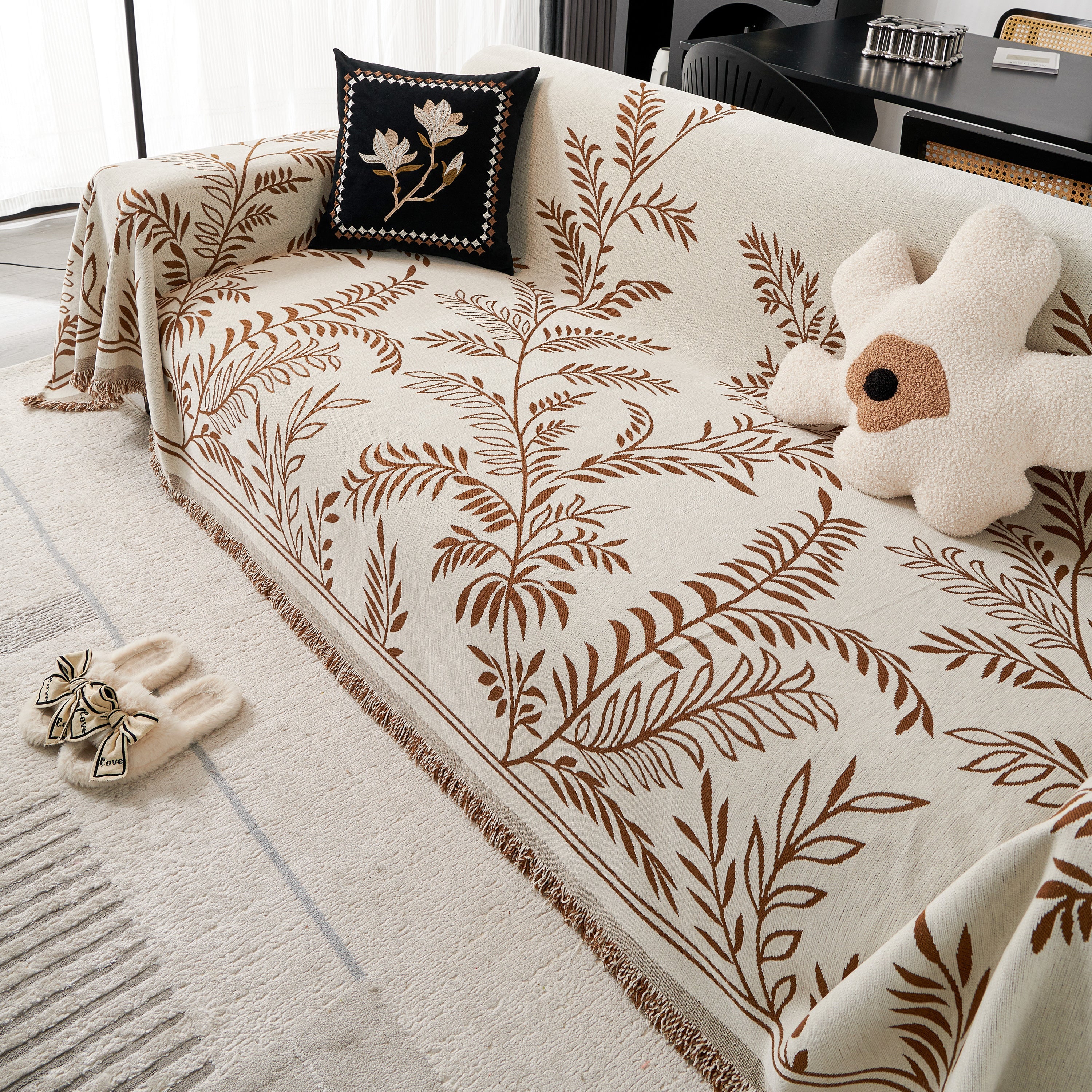 Modern Minimalist Chenille Willow Leaf Pattern Couch Cover Blanket, Luxurious Blankets for The Sofa - Image 110