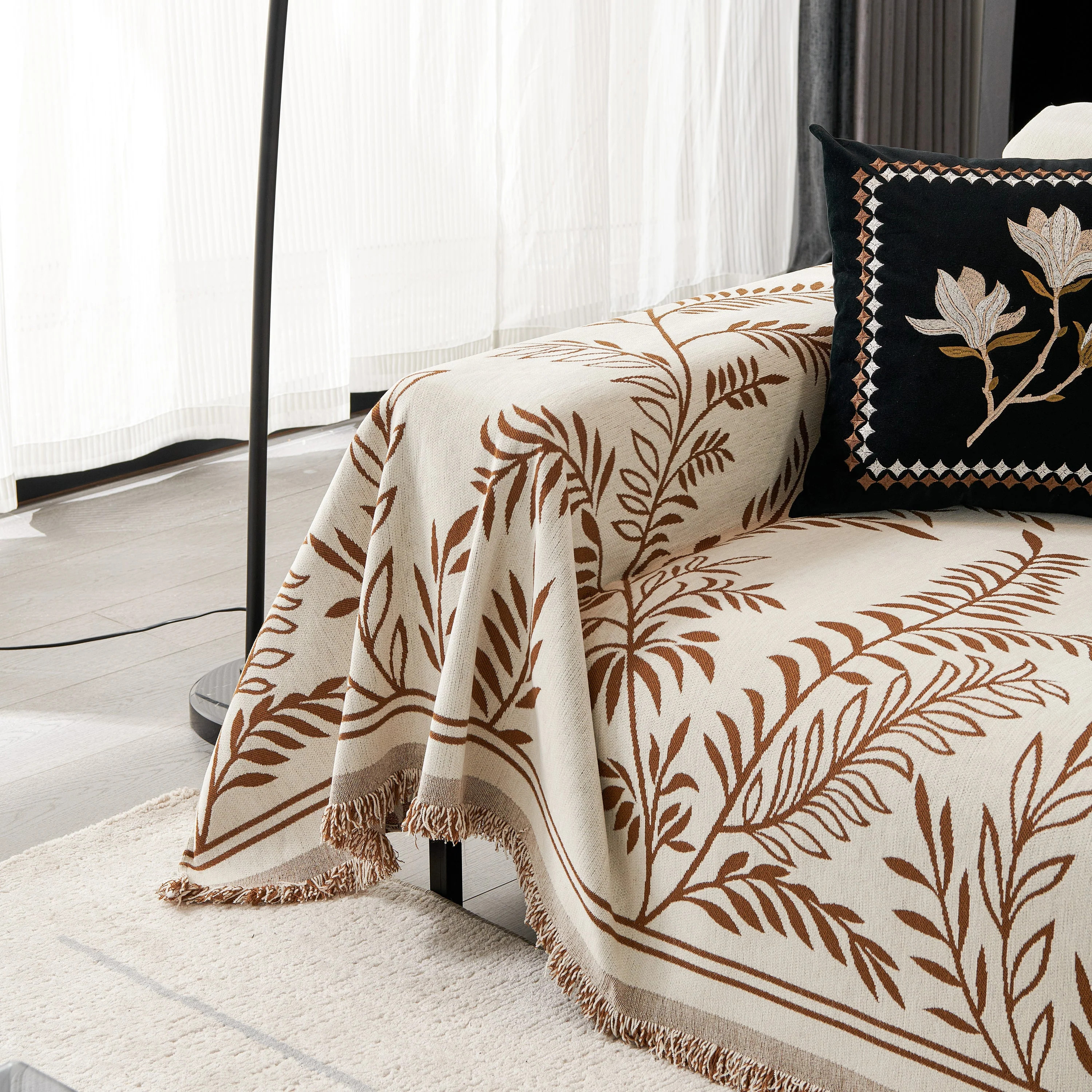 Modern Minimalist Chenille Willow Leaf Pattern Couch Cover Blanket, Luxurious Blankets for The Sofa - Image 111