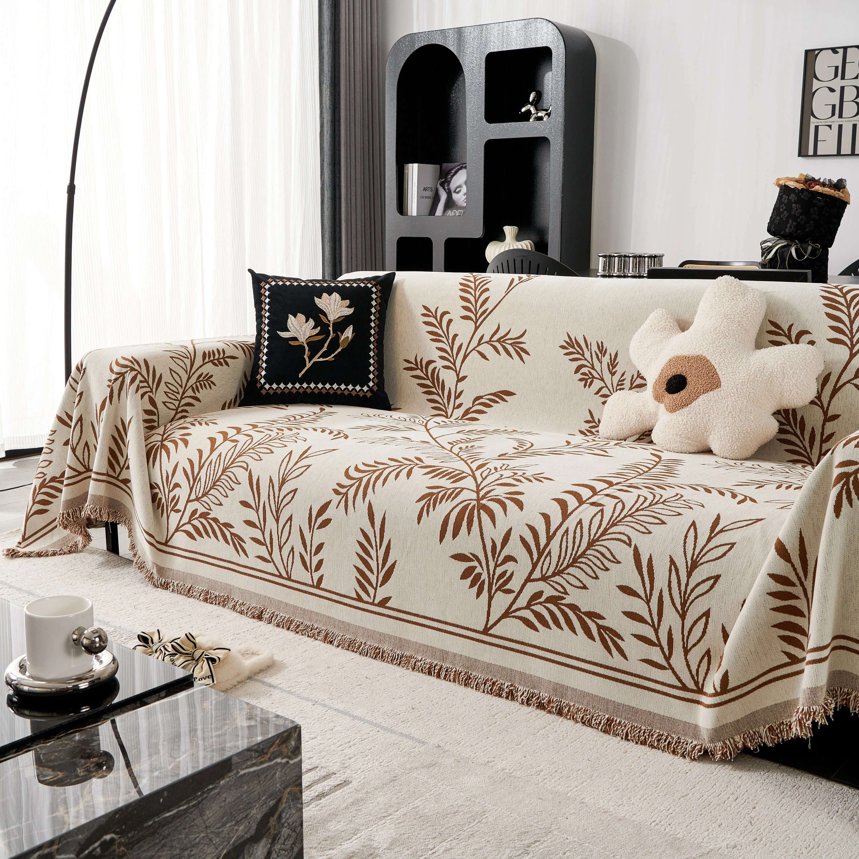 Modern Minimalist Chenille Willow Leaf Pattern Couch Cover Blanket, Luxurious Blankets for The Sofa - Image 112