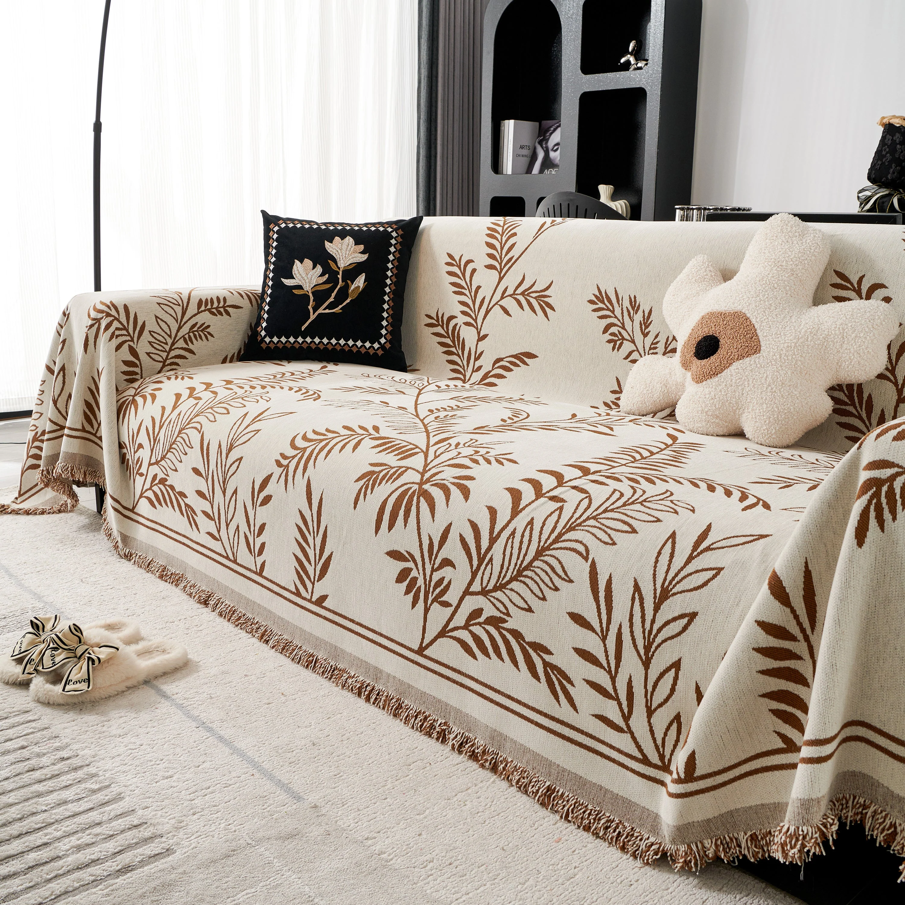 Modern Minimalist Chenille Willow Leaf Pattern Couch Cover Blanket, Luxurious Blankets for The Sofa - Image 113