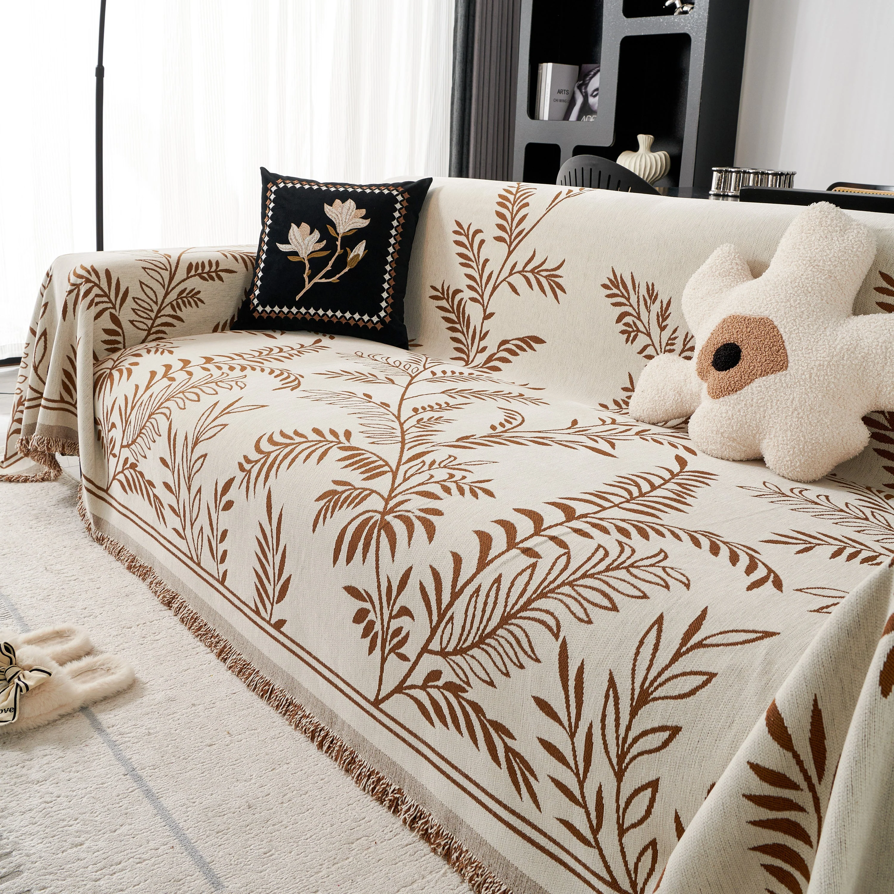 Modern Minimalist Chenille Willow Leaf Pattern Couch Cover Blanket, Luxurious Blankets for The Sofa - Image 114