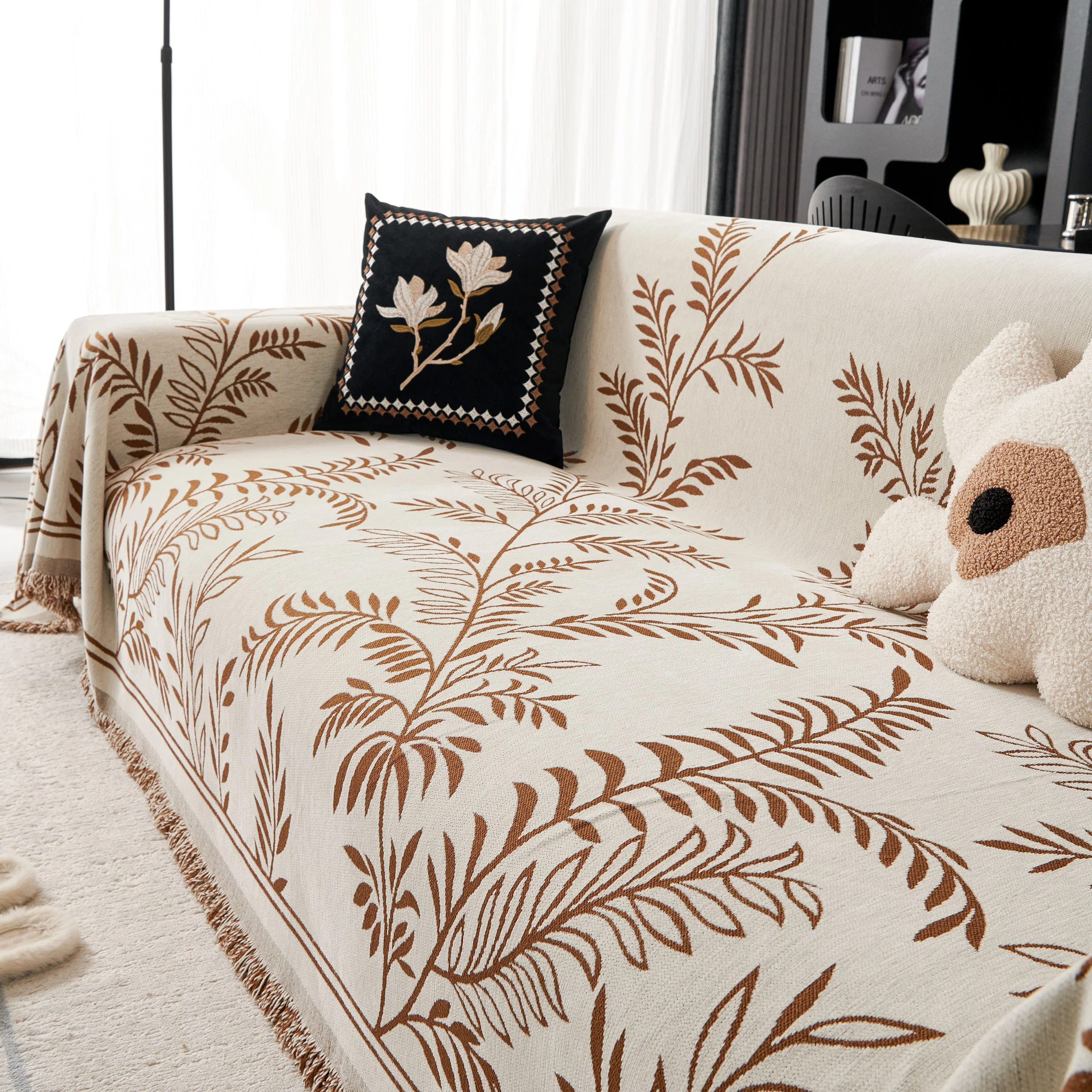 Modern Minimalist Chenille Willow Leaf Pattern Couch Cover Blanket, Luxurious Blankets for The Sofa - Image 115