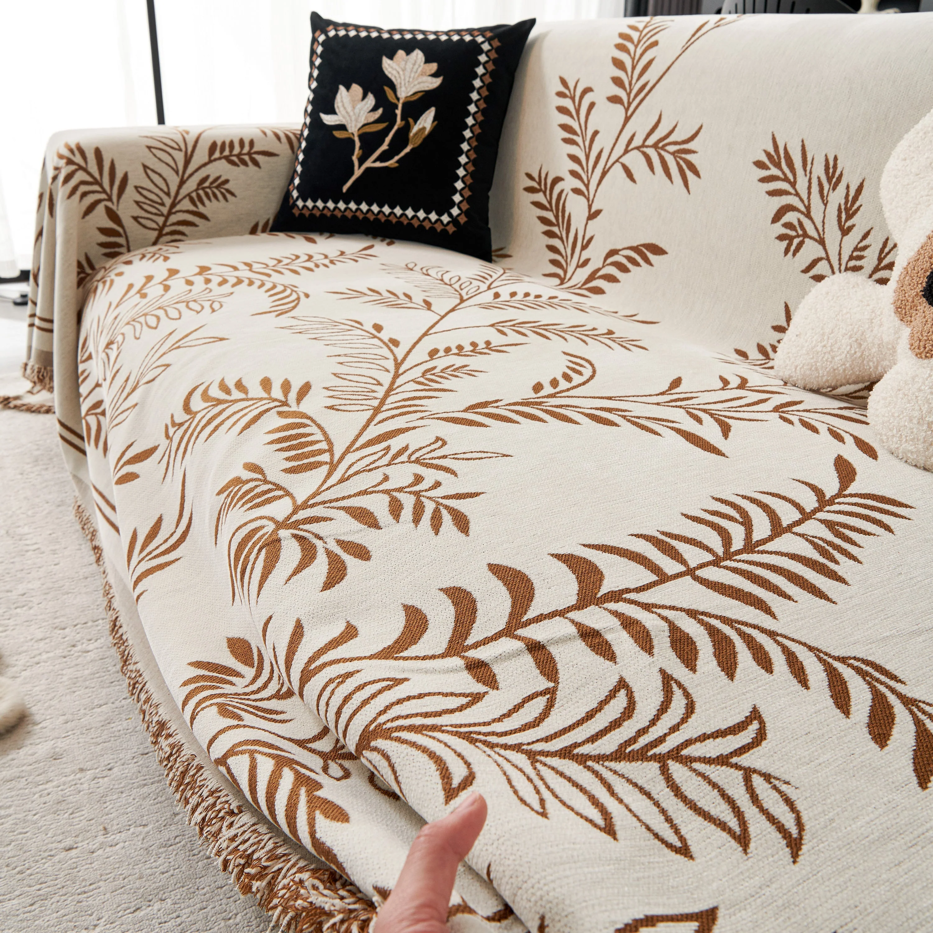 Modern Minimalist Chenille Willow Leaf Pattern Couch Cover Blanket, Luxurious Blankets for The Sofa - Image 116