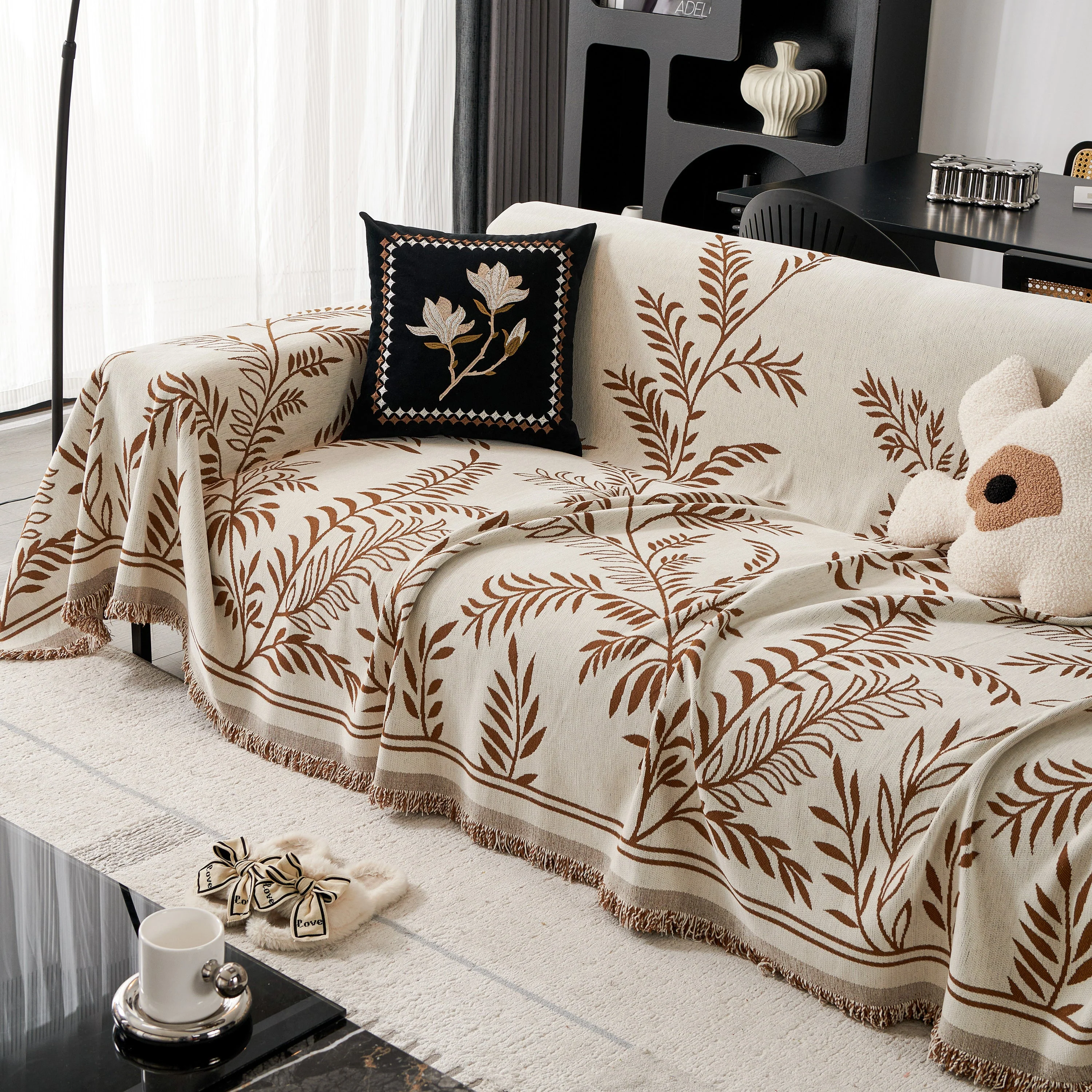 Modern Minimalist Chenille Willow Leaf Pattern Couch Cover Blanket, Luxurious Blankets for The Sofa - Image 117