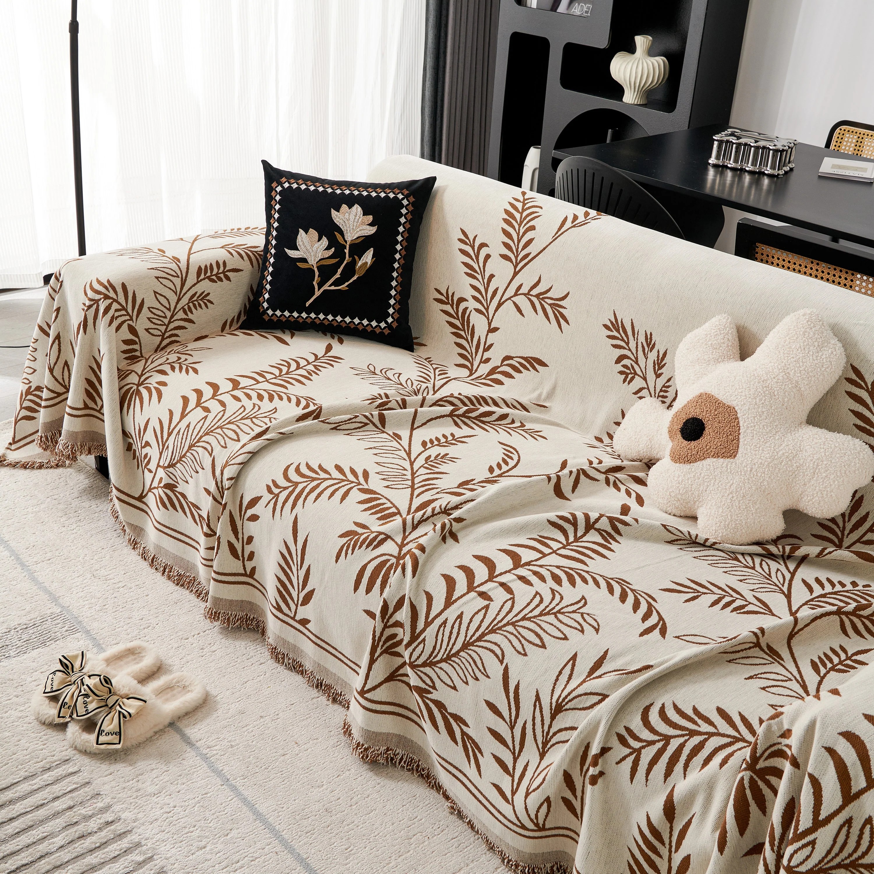 Modern Minimalist Chenille Willow Leaf Pattern Couch Cover Blanket, Luxurious Blankets for The Sofa - Image 118