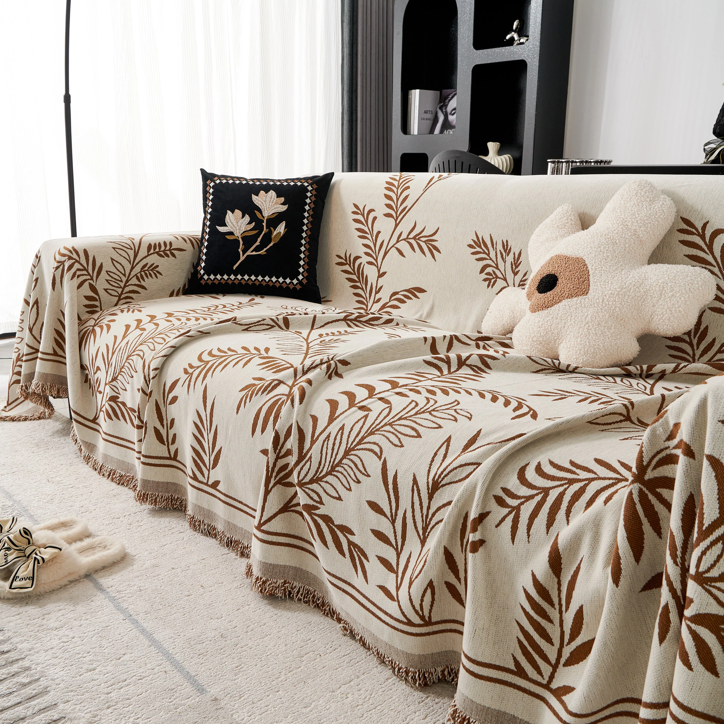 Modern Minimalist Chenille Willow Leaf Pattern Couch Cover Blanket, Luxurious Blankets for The Sofa - Image 119