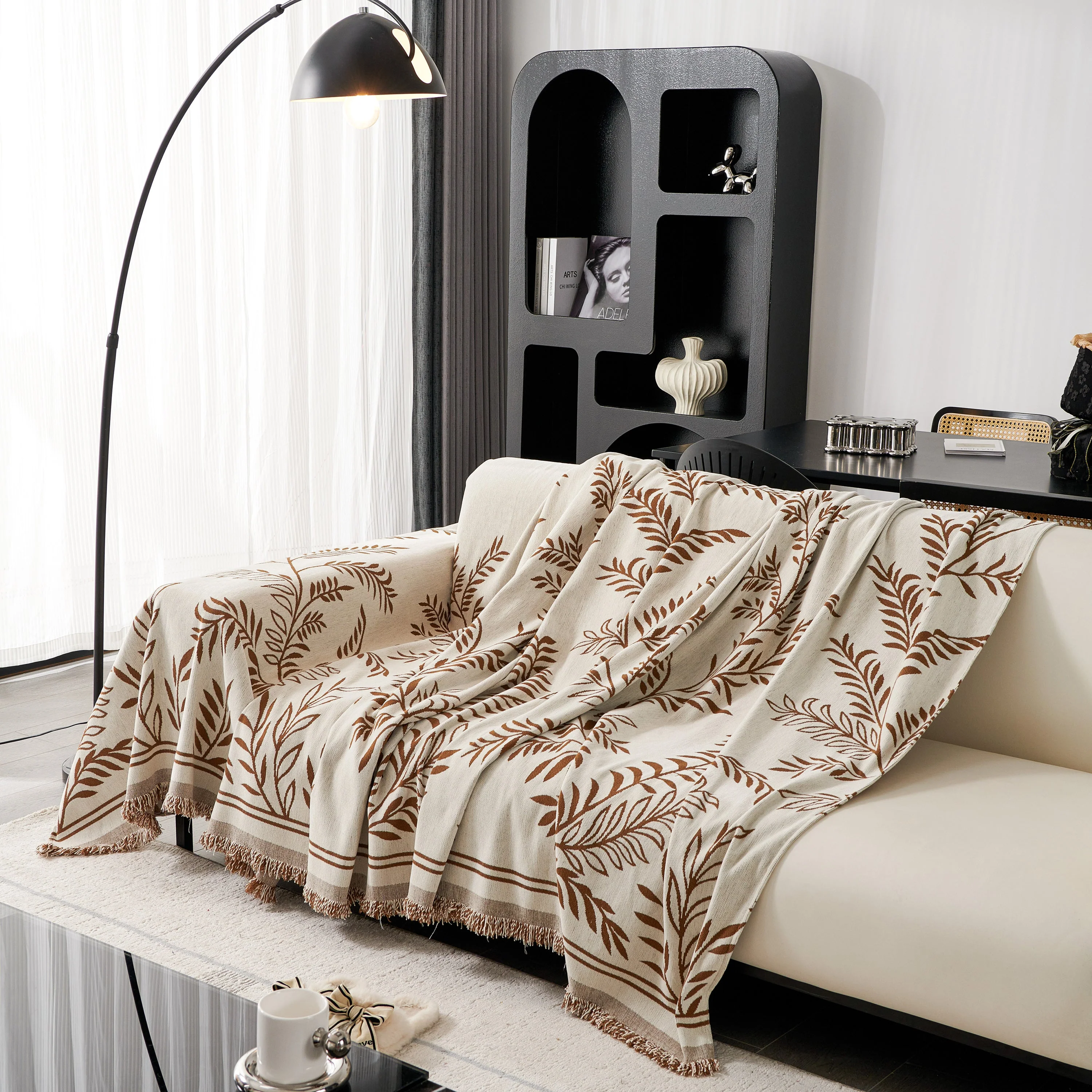 Modern Minimalist Chenille Willow Leaf Pattern Couch Cover Blanket, Luxurious Blankets for The Sofa - Image 122
