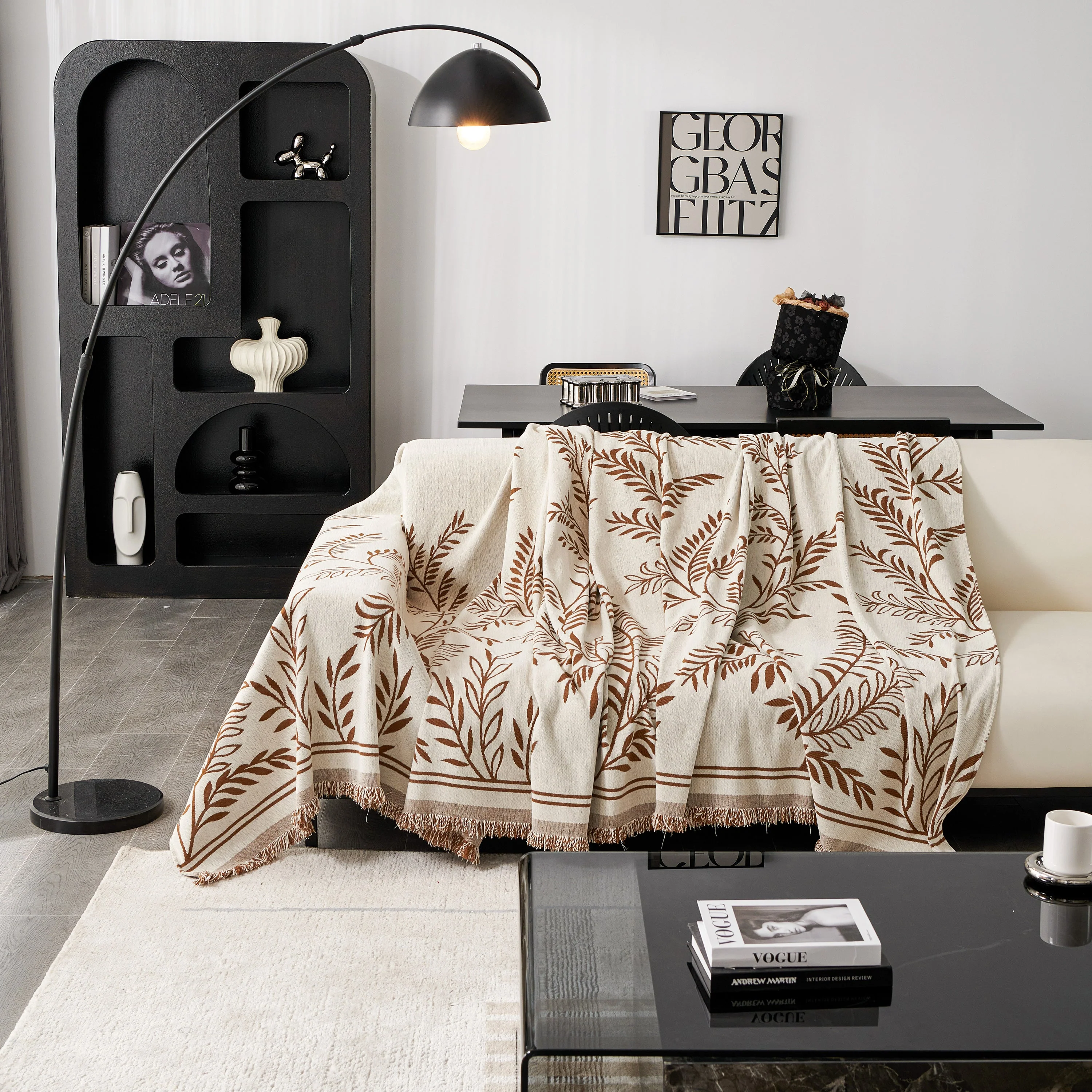 Modern Minimalist Chenille Willow Leaf Pattern Couch Cover Blanket, Luxurious Blankets for The Sofa - Image 123