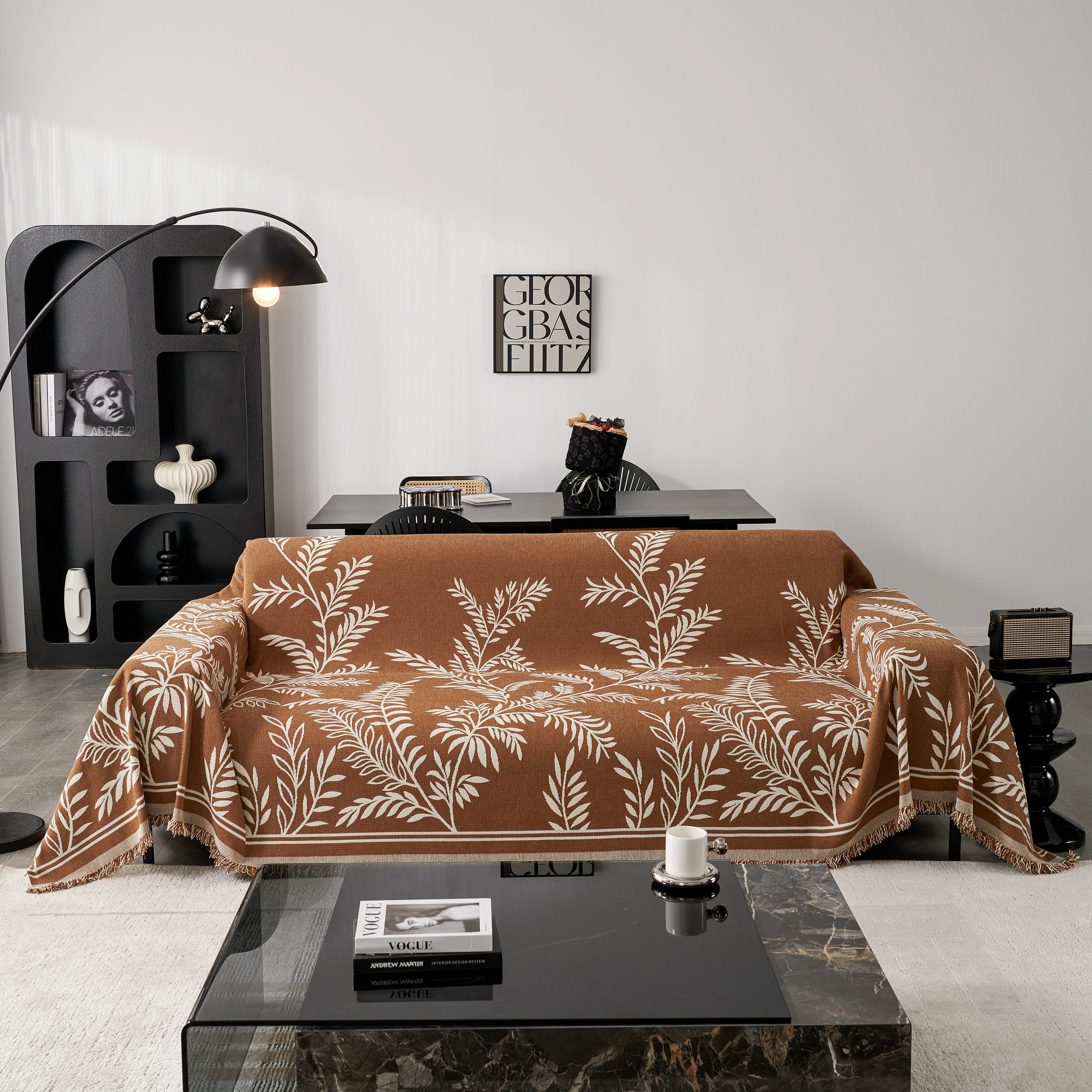 Modern Minimalist Chenille Willow Leaf Pattern Couch Cover Blanket, Luxurious Blankets for The Sofa - Image 129