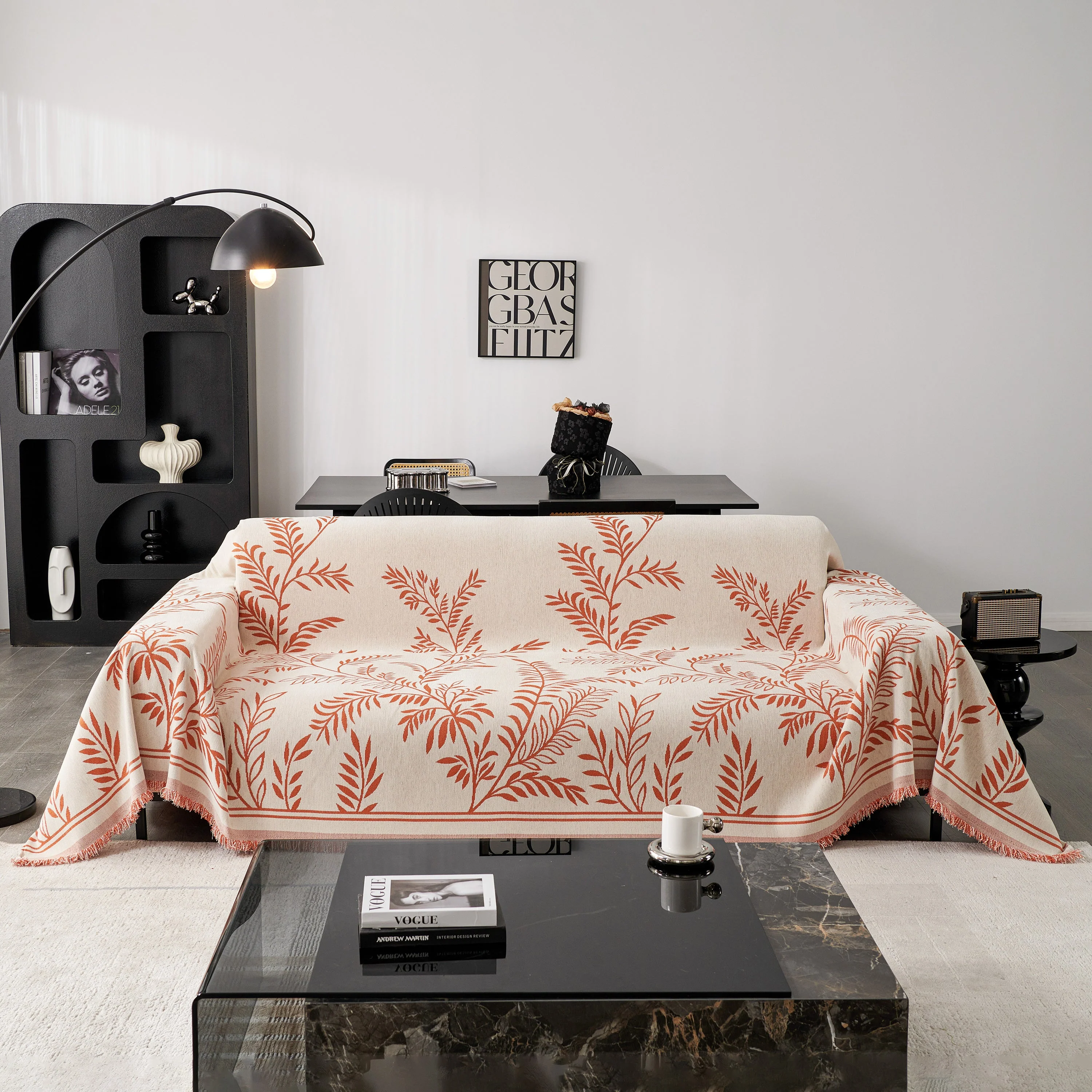 Modern Minimalist Chenille Willow Leaf Pattern Couch Cover Blanket, Luxurious Blankets for The Sofa - Image 130