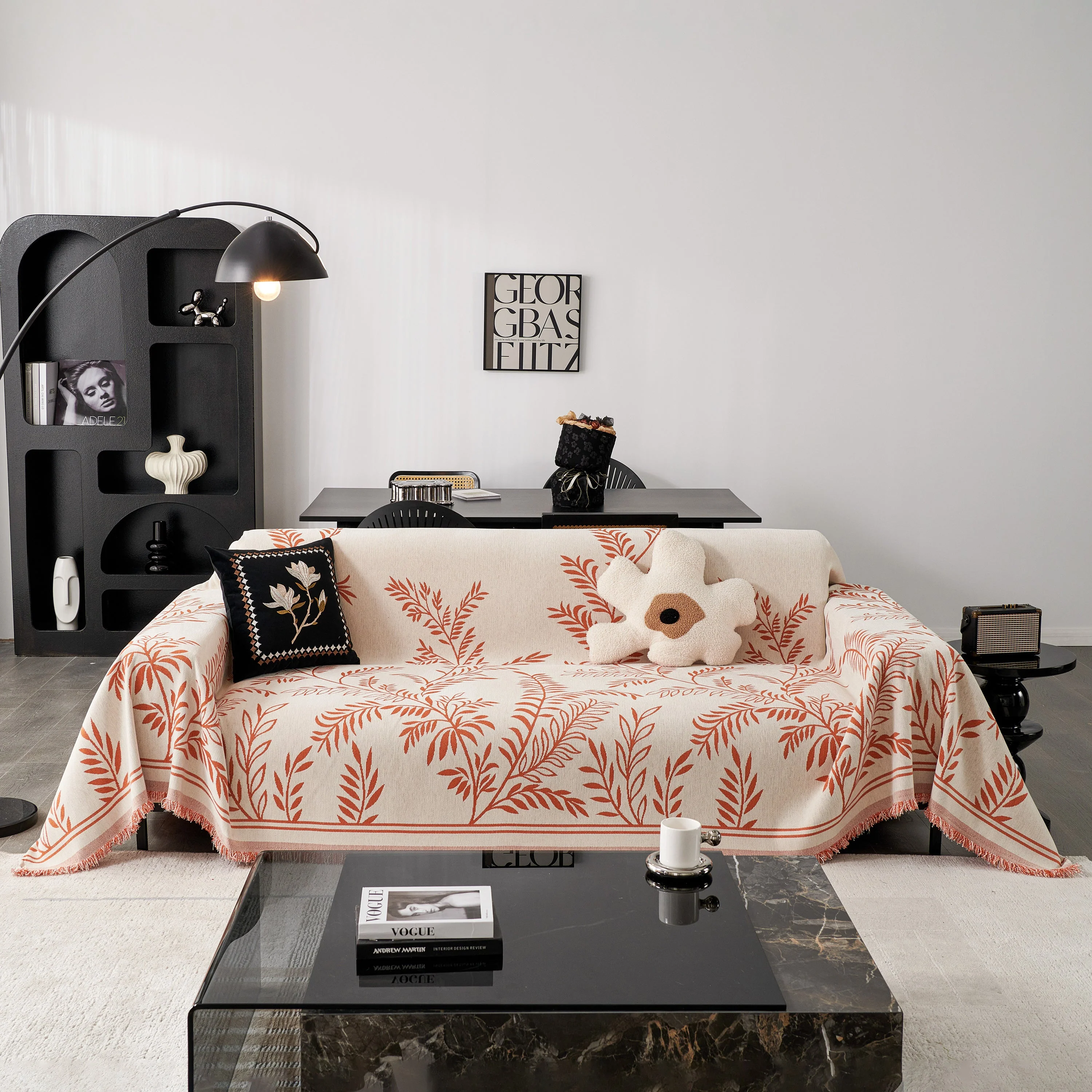 Modern Minimalist Chenille Willow Leaf Pattern Couch Cover Blanket, Luxurious Blankets for The Sofa - Image 131