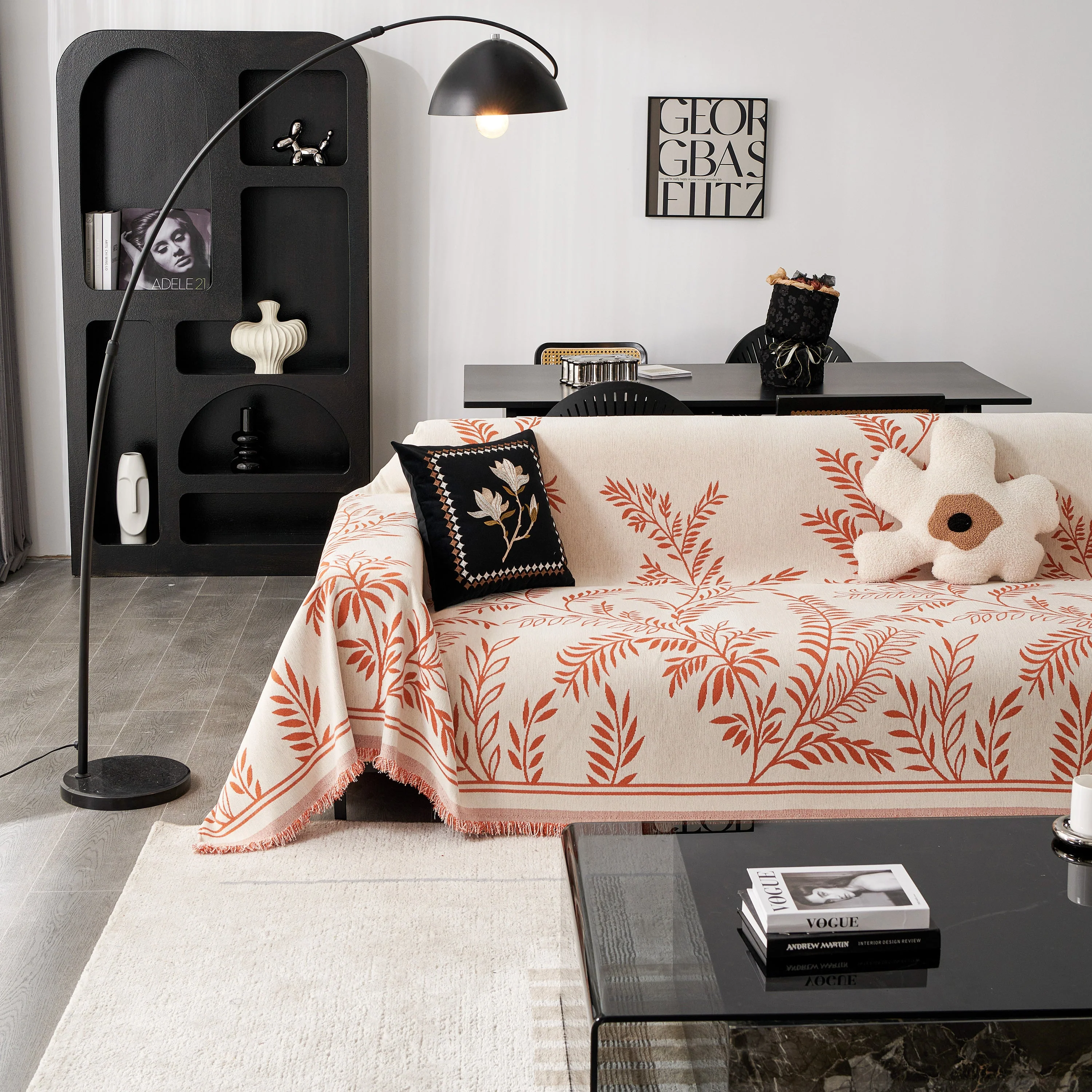 Modern Minimalist Chenille Willow Leaf Pattern Couch Cover Blanket, Luxurious Blankets for The Sofa - Image 132