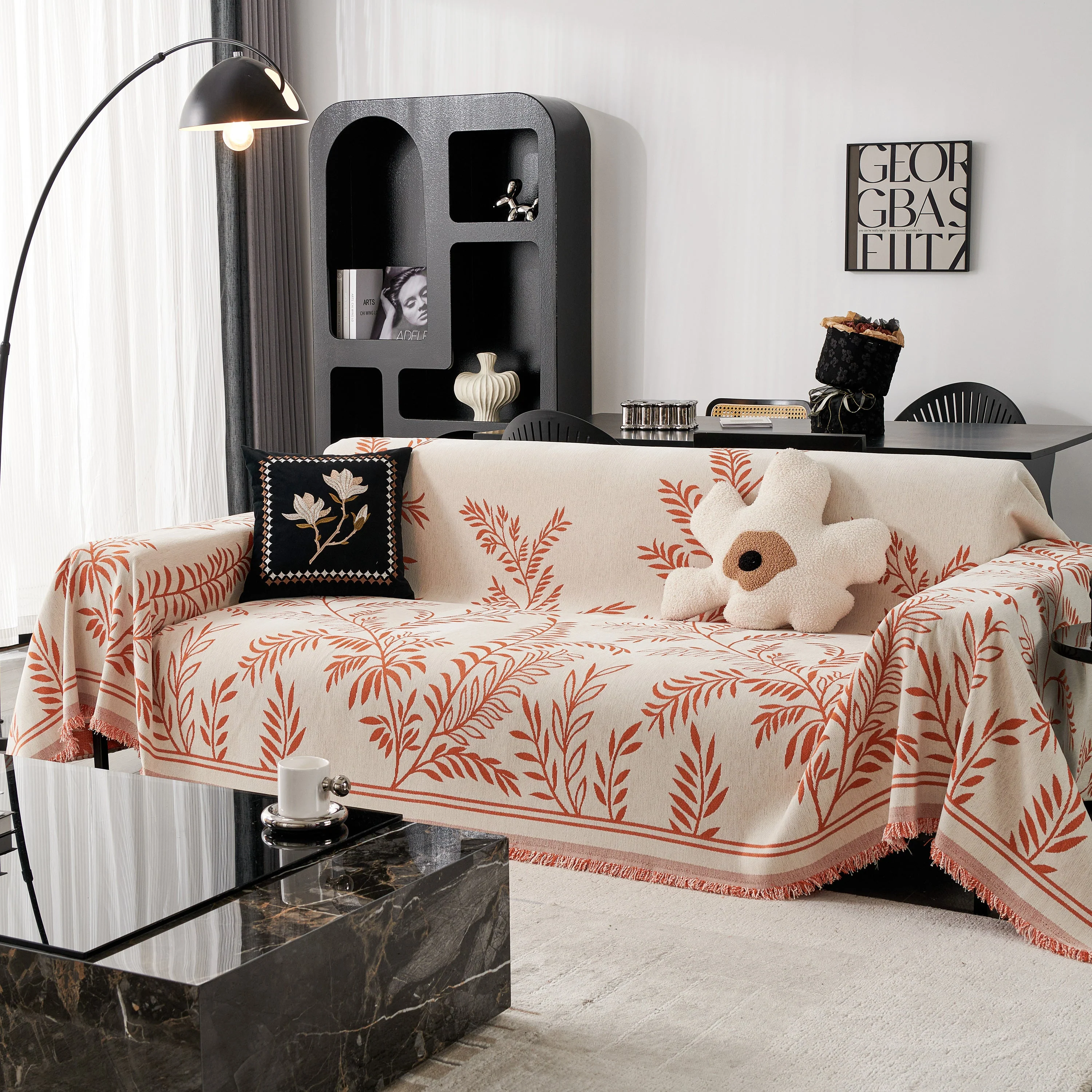 Modern Minimalist Chenille Willow Leaf Pattern Couch Cover Blanket, Luxurious Blankets for The Sofa - Image 133