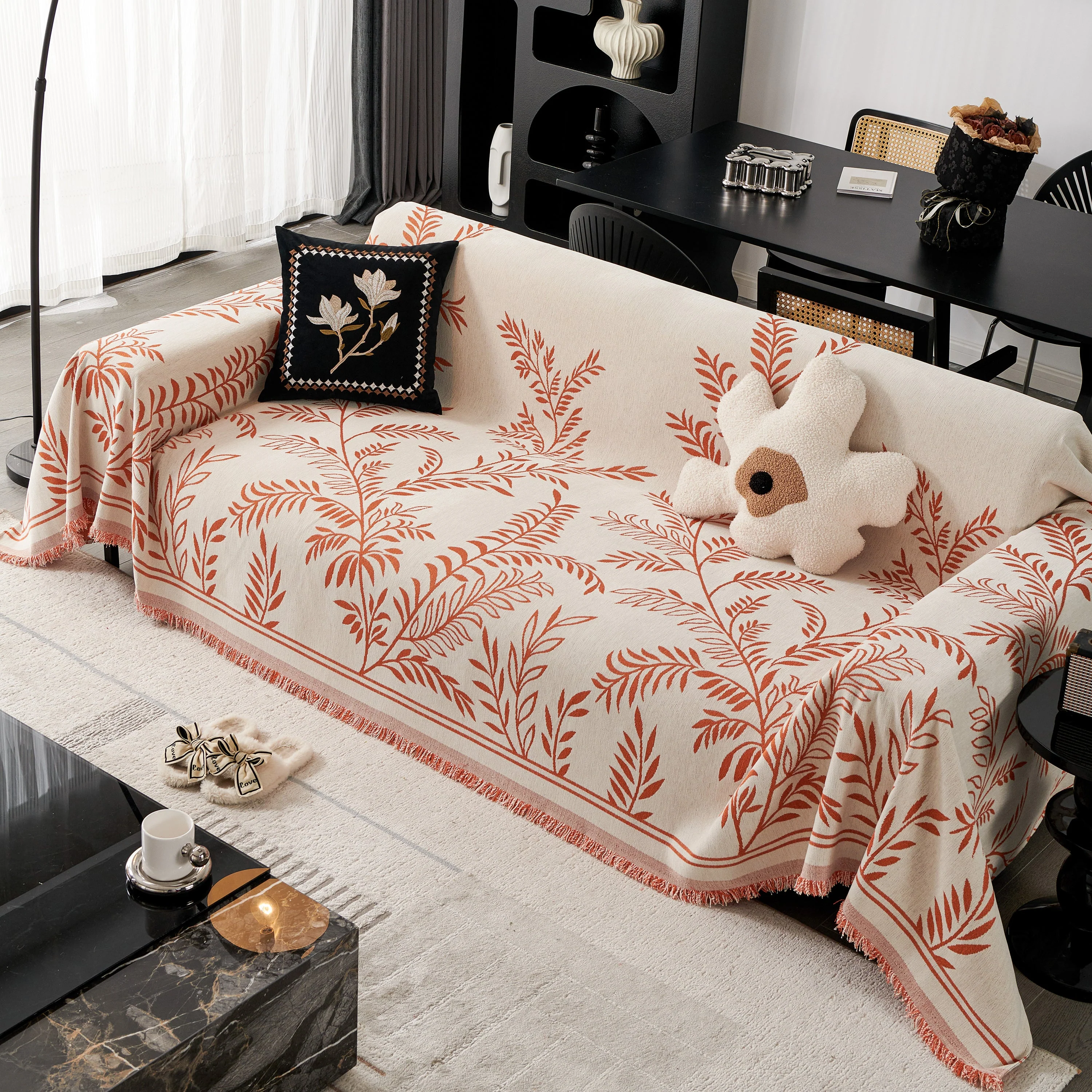 Modern Minimalist Chenille Willow Leaf Pattern Couch Cover Blanket, Luxurious Blankets for The Sofa - Image 134