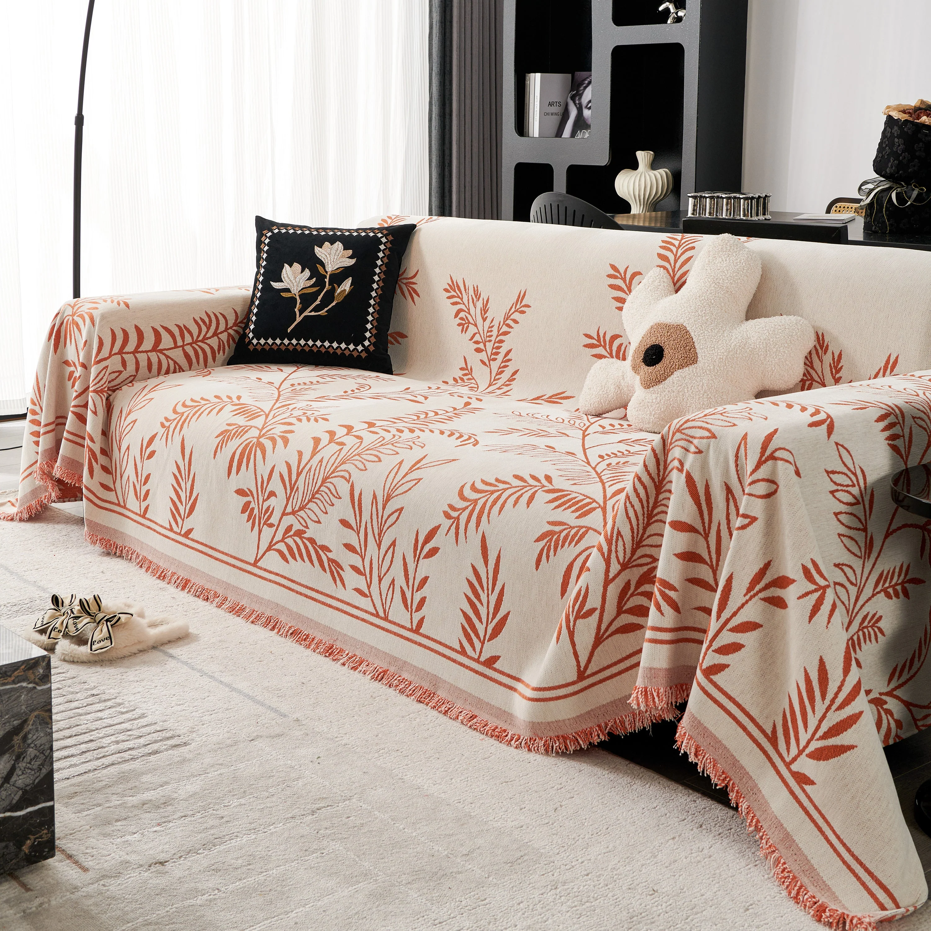 Modern Minimalist Chenille Willow Leaf Pattern Couch Cover Blanket, Luxurious Blankets for The Sofa - Image 136