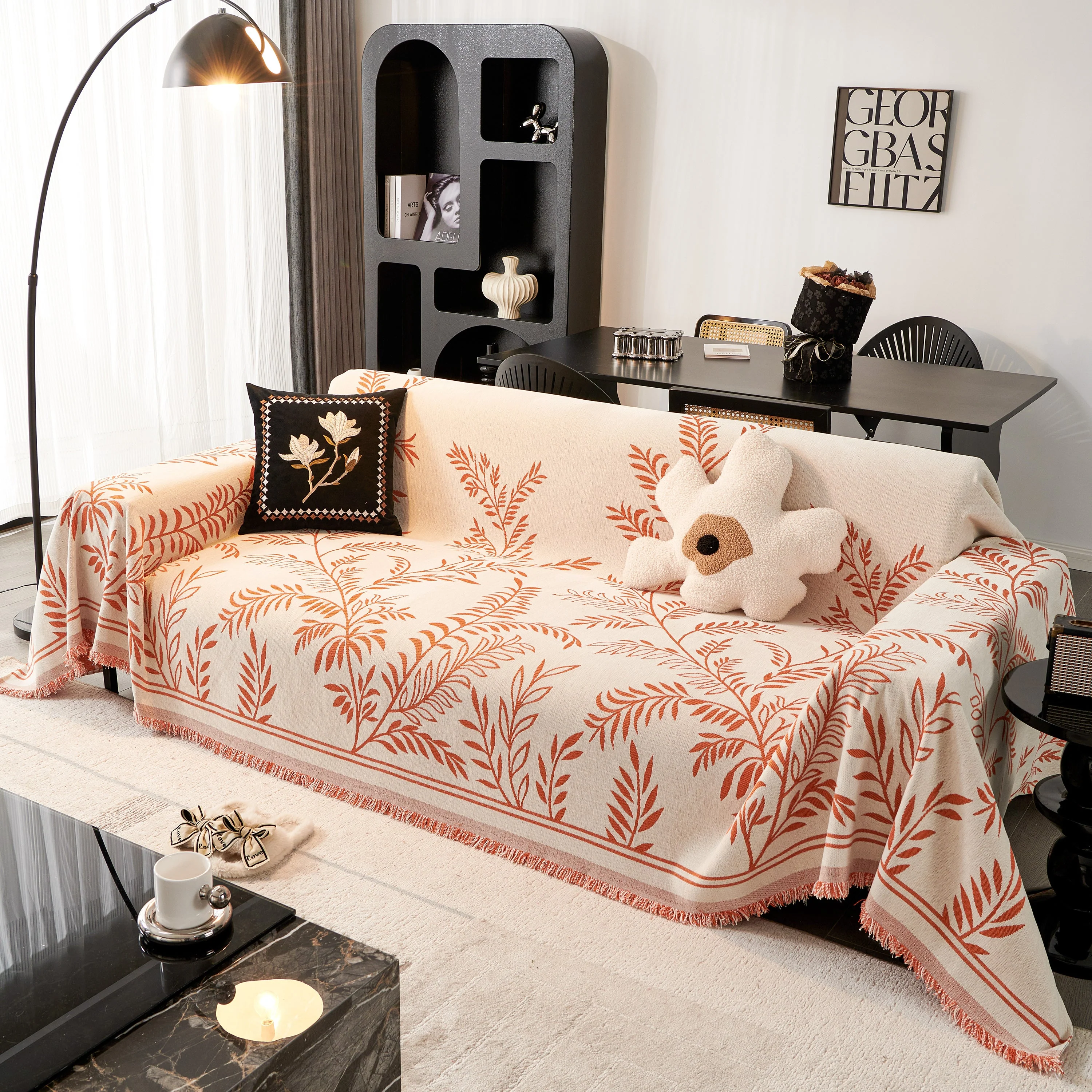 Modern Minimalist Chenille Willow Leaf Pattern Couch Cover Blanket, Luxurious Blankets for The Sofa - Image 137
