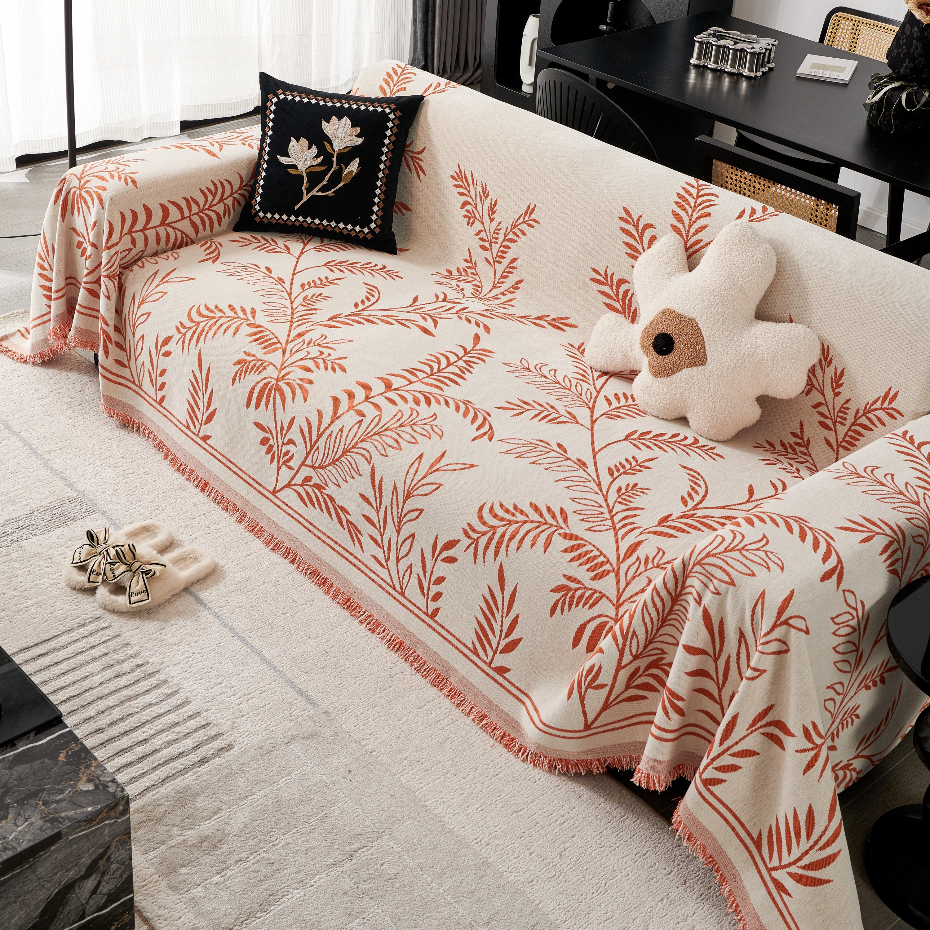 Modern Minimalist Chenille Willow Leaf Pattern Couch Cover Blanket, Luxurious Blankets for The Sofa - Image 138