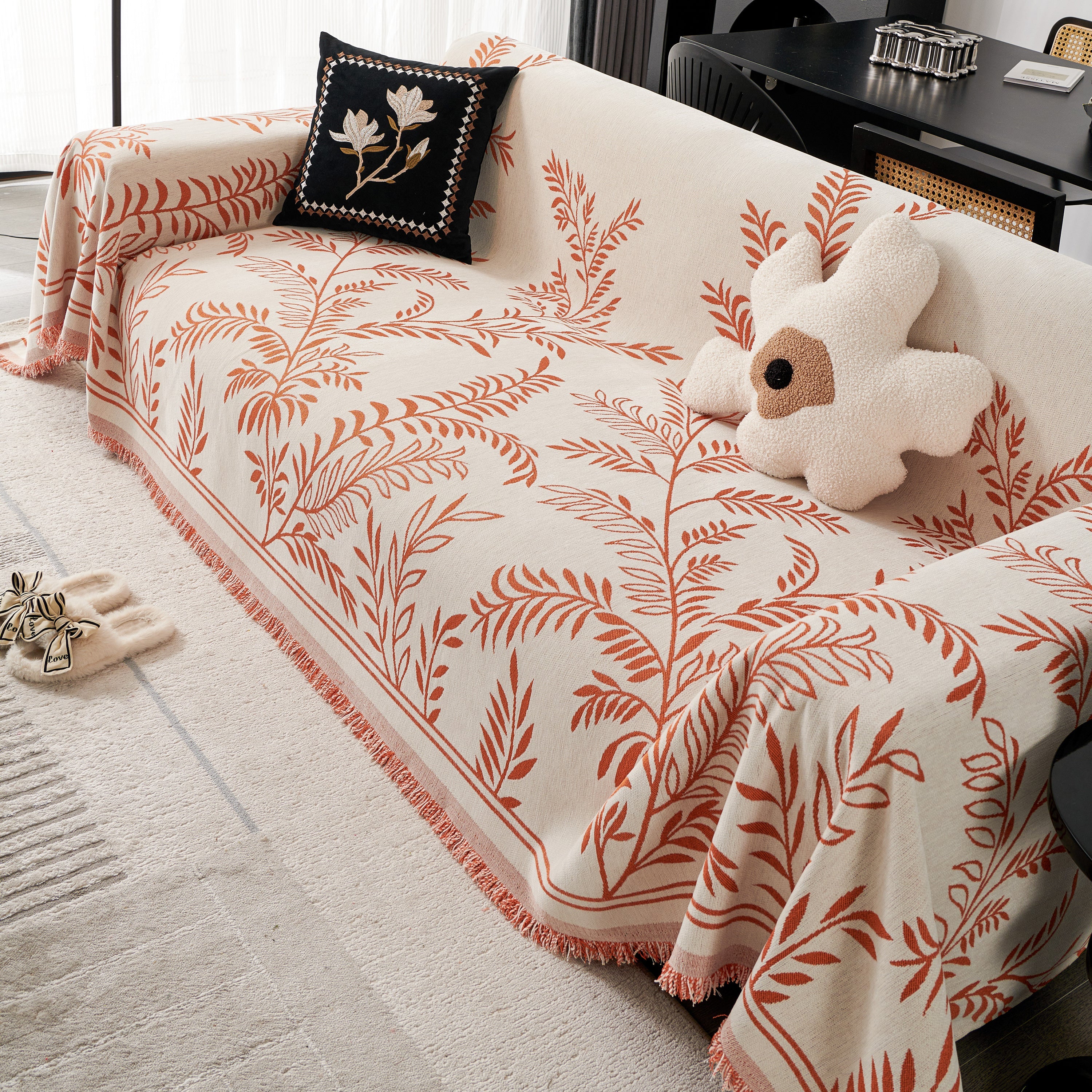 Modern Minimalist Chenille Willow Leaf Pattern Couch Cover Blanket, Luxurious Blankets for The Sofa - Image 139