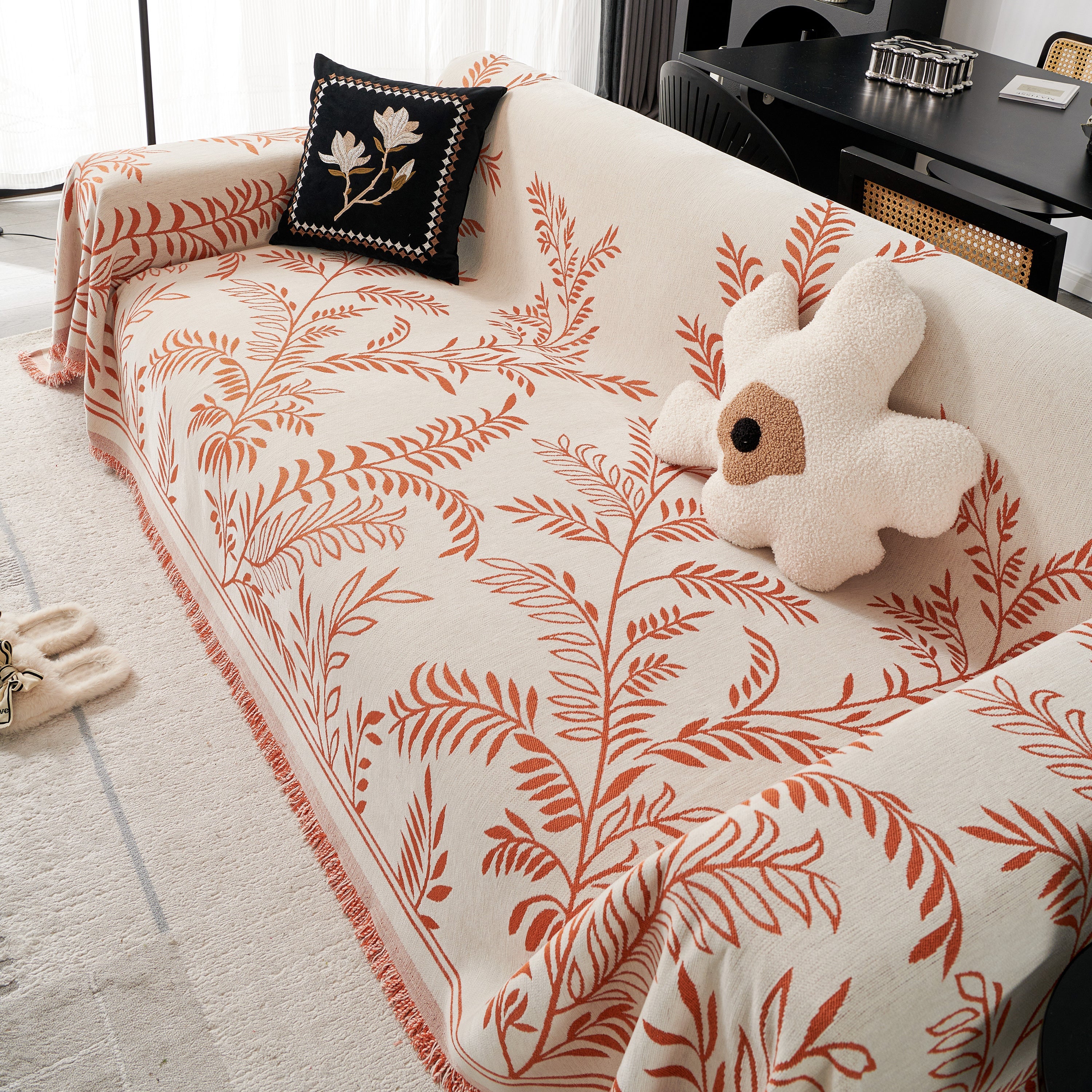 Modern Minimalist Chenille Willow Leaf Pattern Couch Cover Blanket, Luxurious Blankets for The Sofa - Image 140