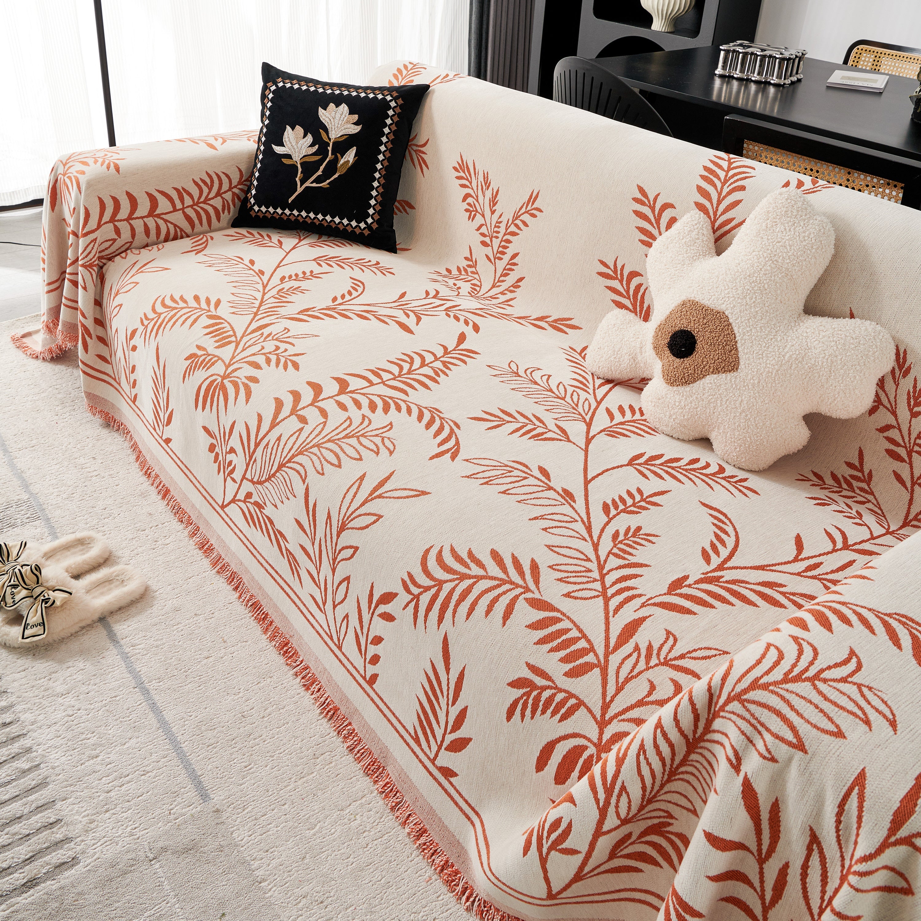 Modern Minimalist Chenille Willow Leaf Pattern Couch Cover Blanket, Luxurious Blankets for The Sofa - Image 141