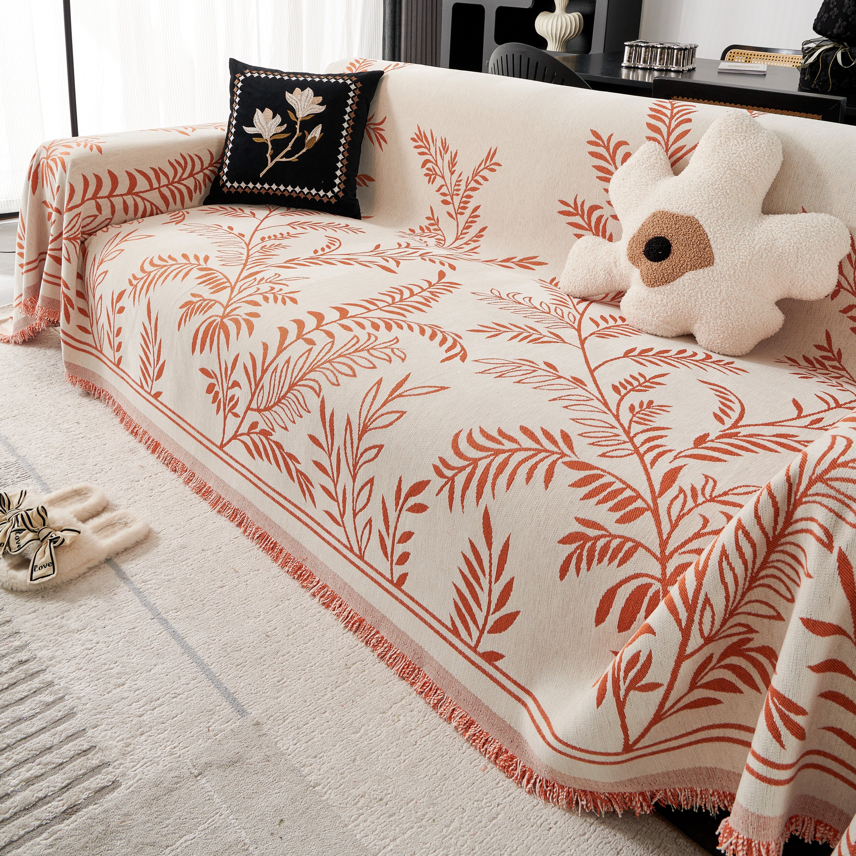 Modern Minimalist Chenille Willow Leaf Pattern Couch Cover Blanket, Luxurious Blankets for The Sofa - Image 142