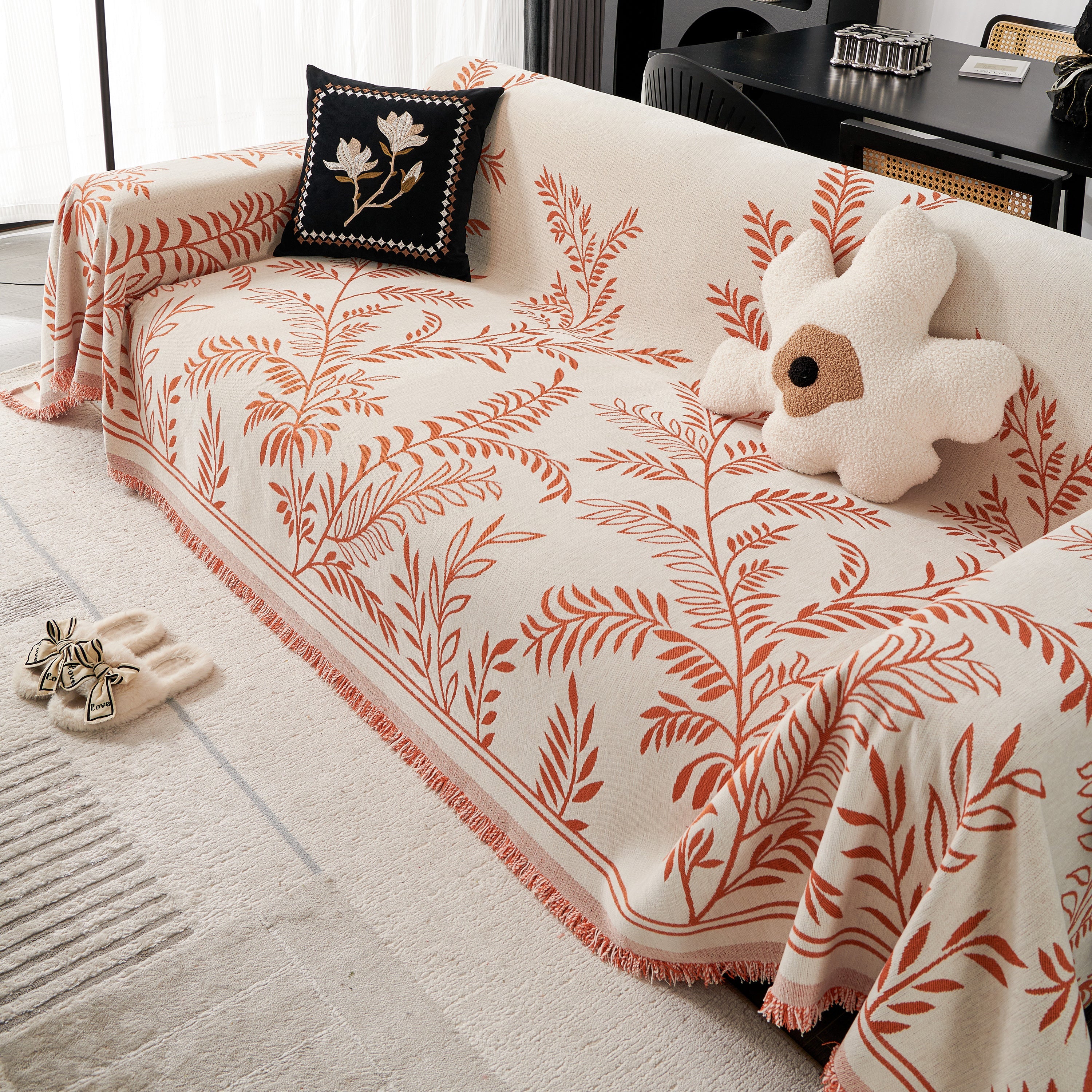 Modern Minimalist Chenille Willow Leaf Pattern Couch Cover Blanket, Luxurious Blankets for The Sofa - Image 143
