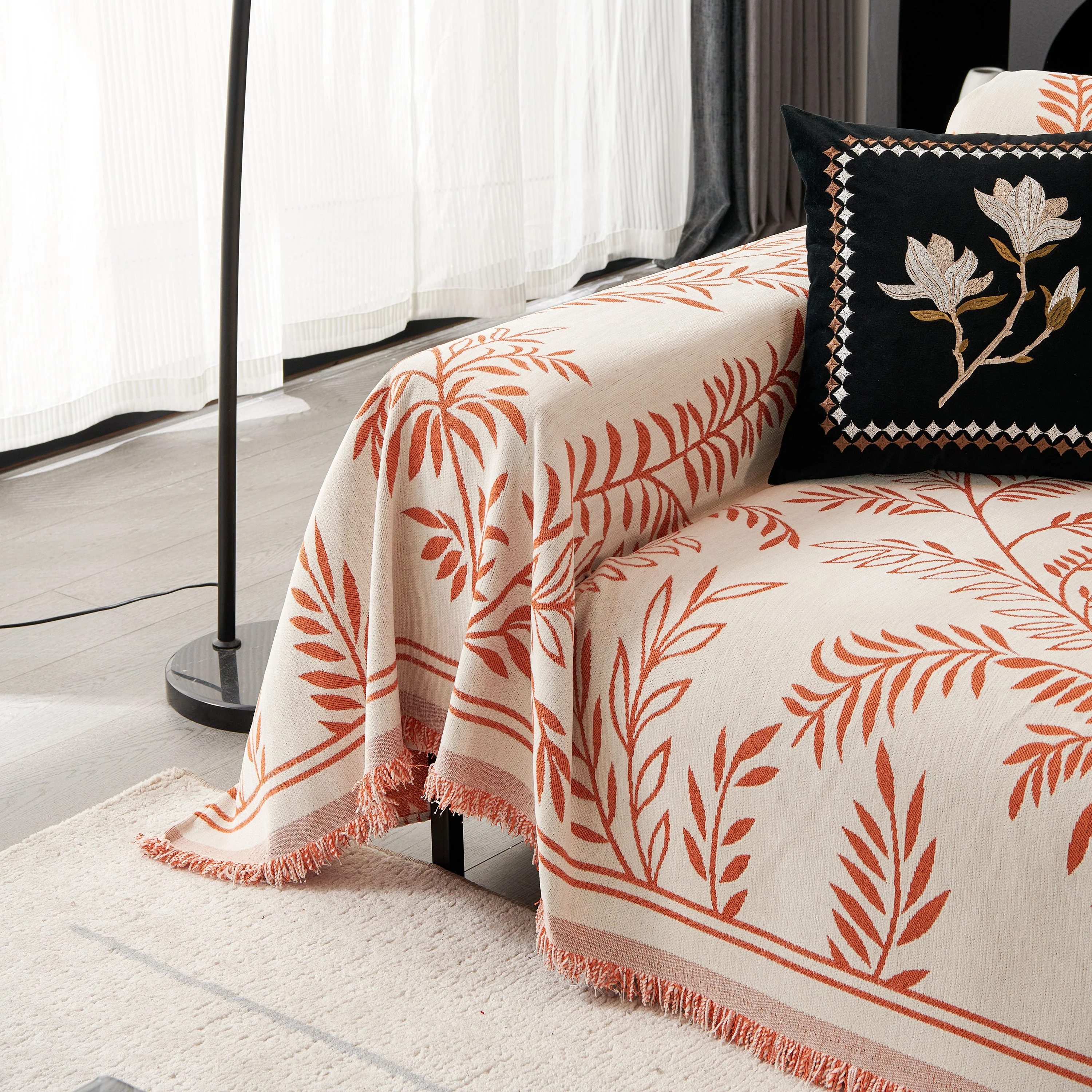 Modern Minimalist Chenille Willow Leaf Pattern Couch Cover Blanket, Luxurious Blankets for The Sofa - Image 144