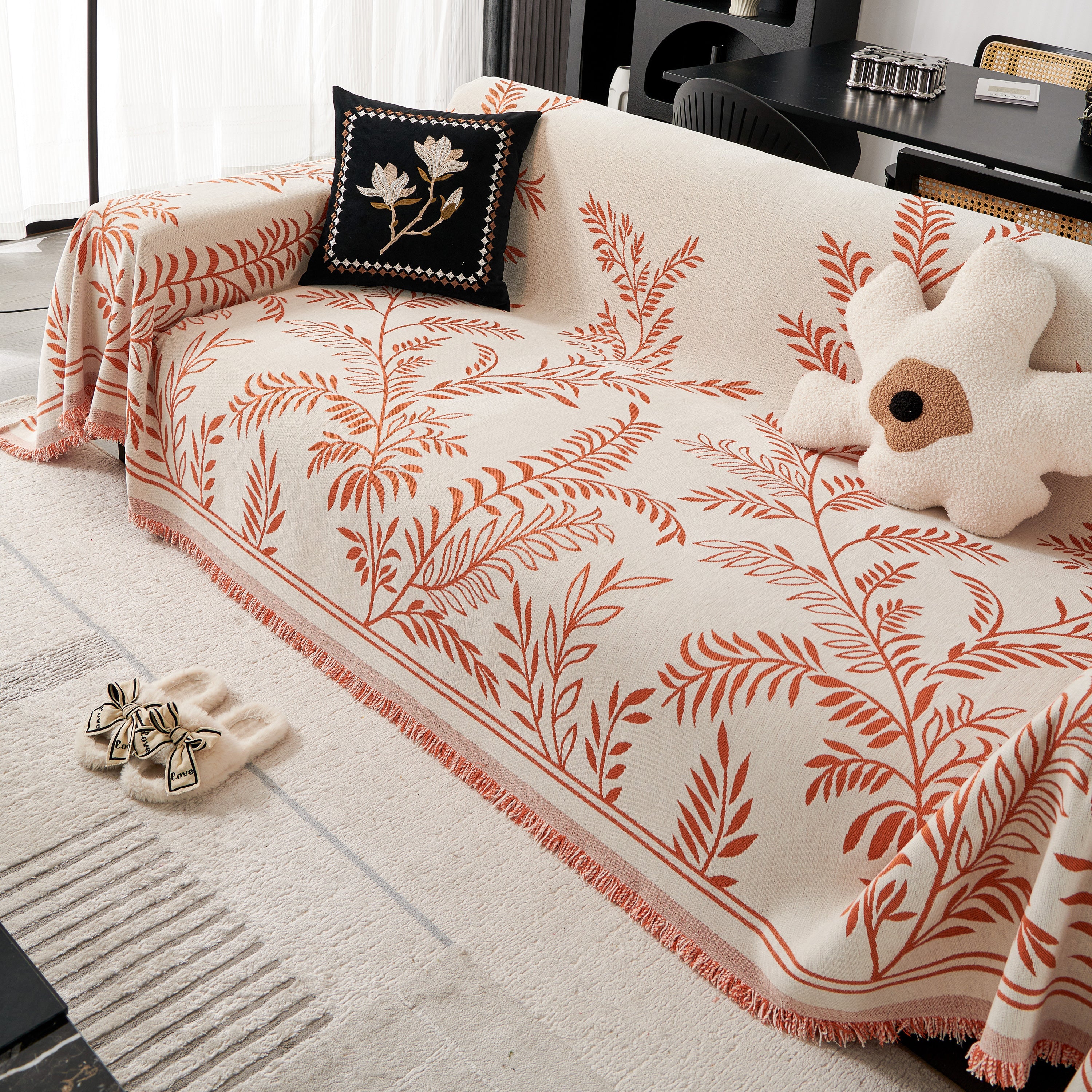 Modern Minimalist Chenille Willow Leaf Pattern Couch Cover Blanket, Luxurious Blankets for The Sofa - Image 145