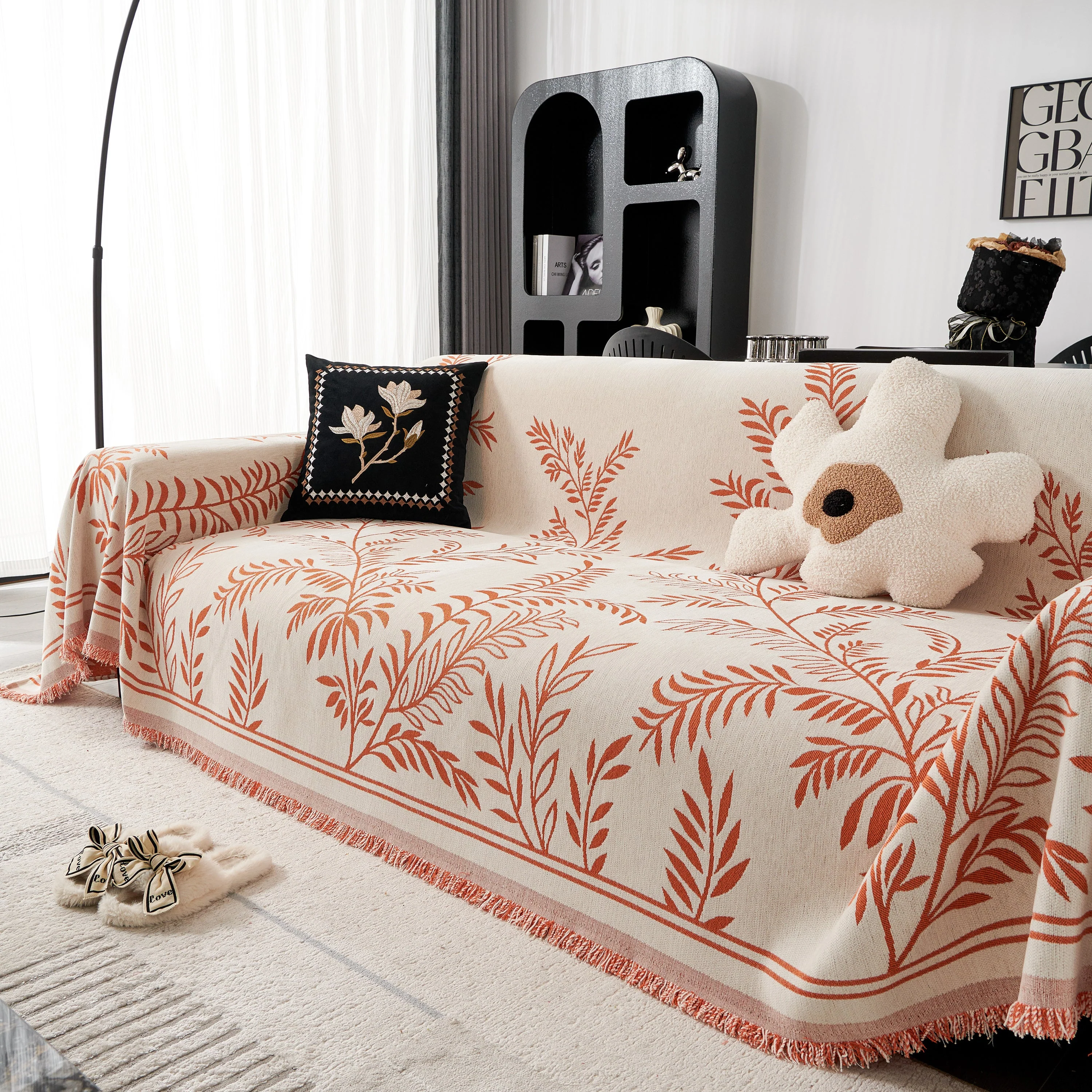 Modern Minimalist Chenille Willow Leaf Pattern Couch Cover Blanket, Luxurious Blankets for The Sofa - Image 146