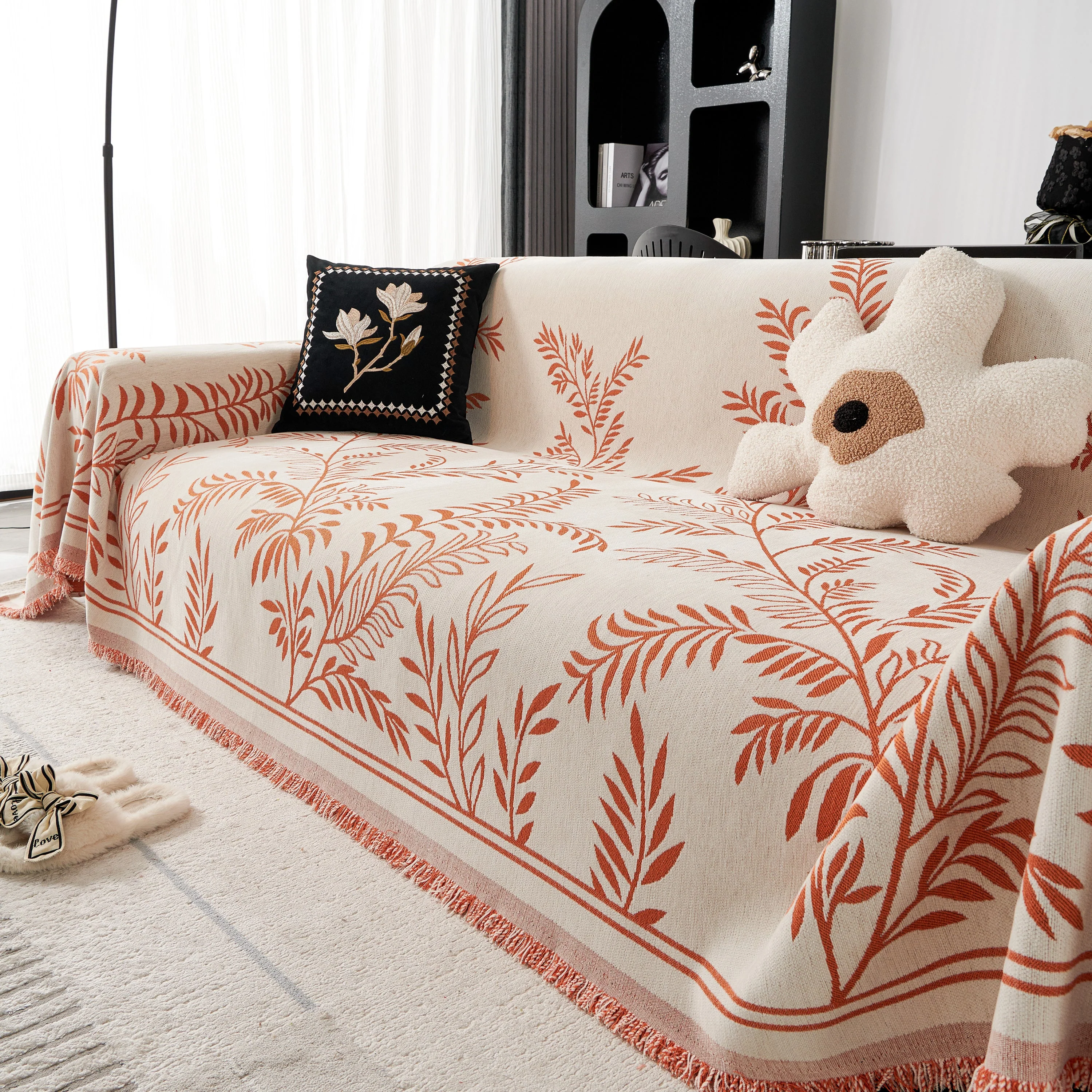 Modern Minimalist Chenille Willow Leaf Pattern Couch Cover Blanket, Luxurious Blankets for The Sofa - Image 147