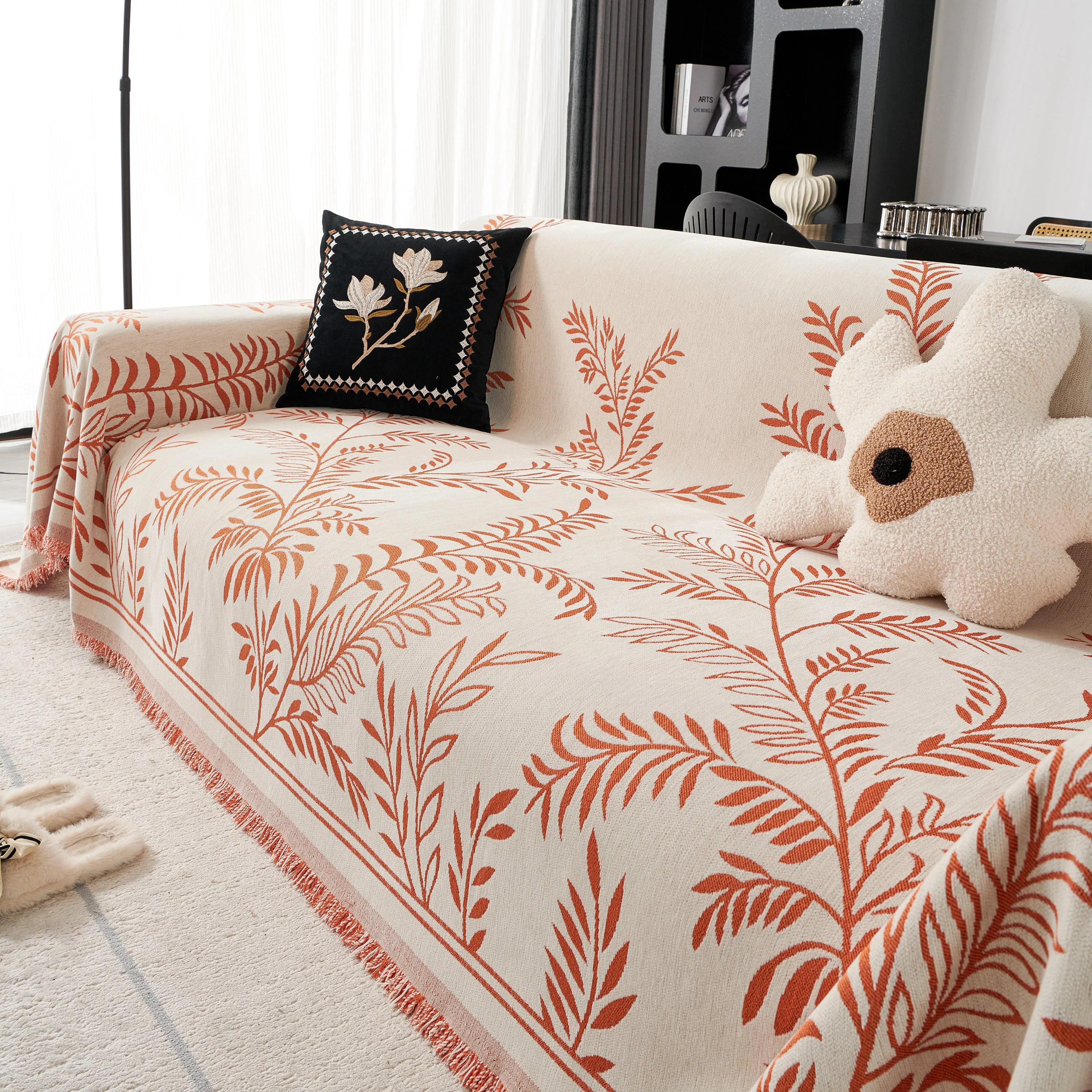 Modern Minimalist Chenille Willow Leaf Pattern Couch Cover Blanket, Luxurious Blankets for The Sofa - Image 148
