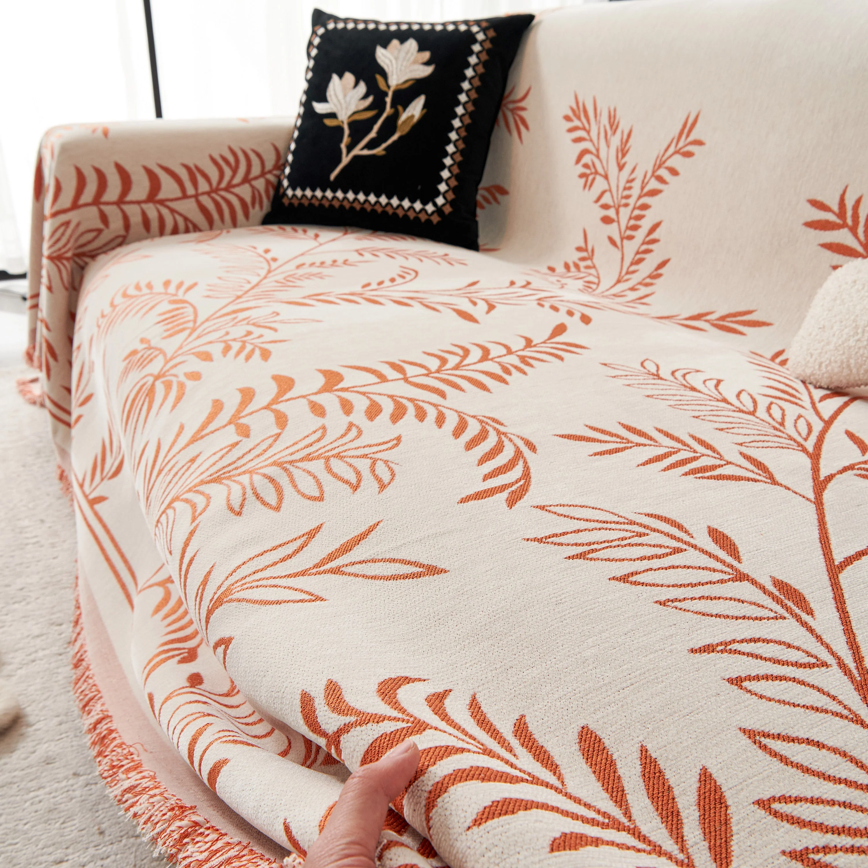 Modern Minimalist Chenille Willow Leaf Pattern Couch Cover Blanket, Luxurious Blankets for The Sofa - Image 149