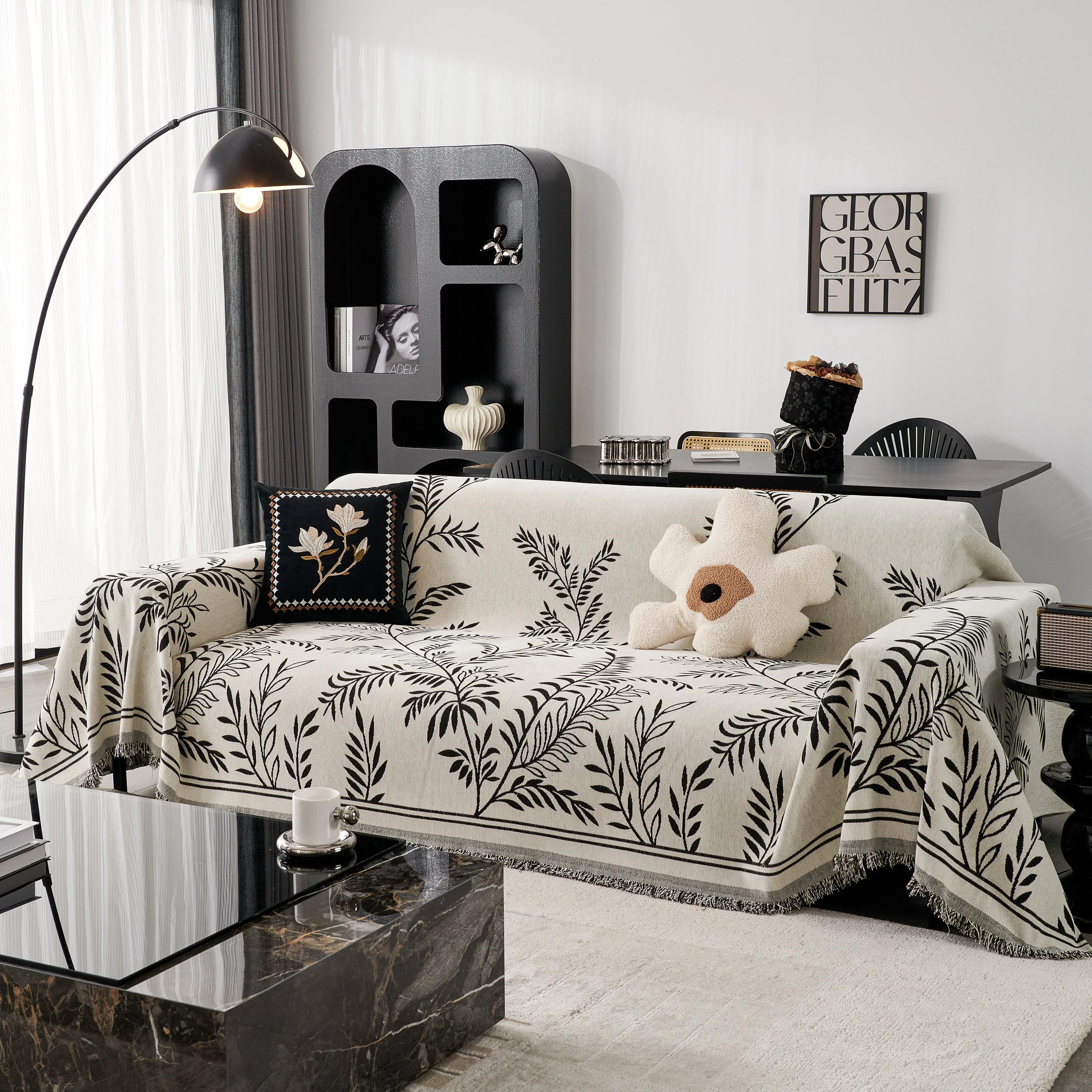 Modern Minimalist Chenille Willow Leaf Pattern Couch Cover Blanket, Luxurious Blankets for The Sofa - Image 15