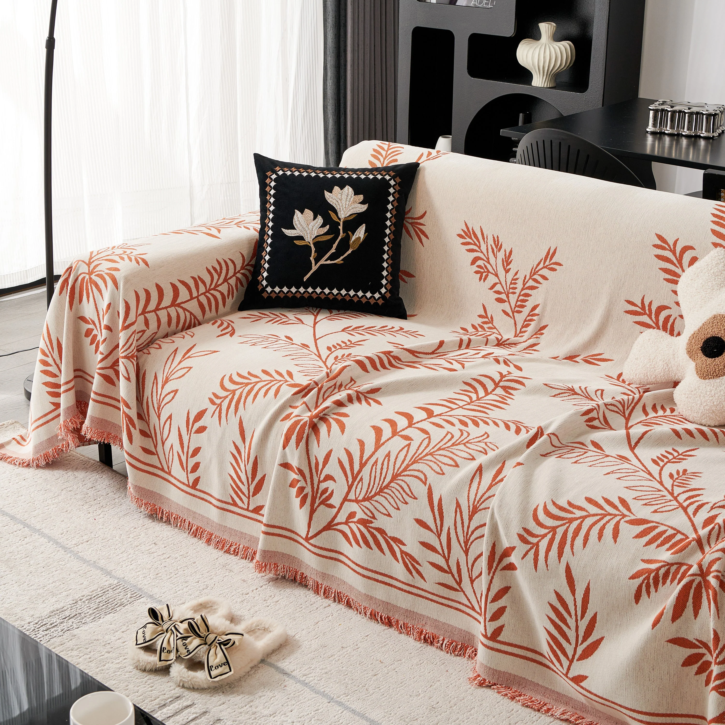 Modern Minimalist Chenille Willow Leaf Pattern Couch Cover Blanket, Luxurious Blankets for The Sofa - Image 150