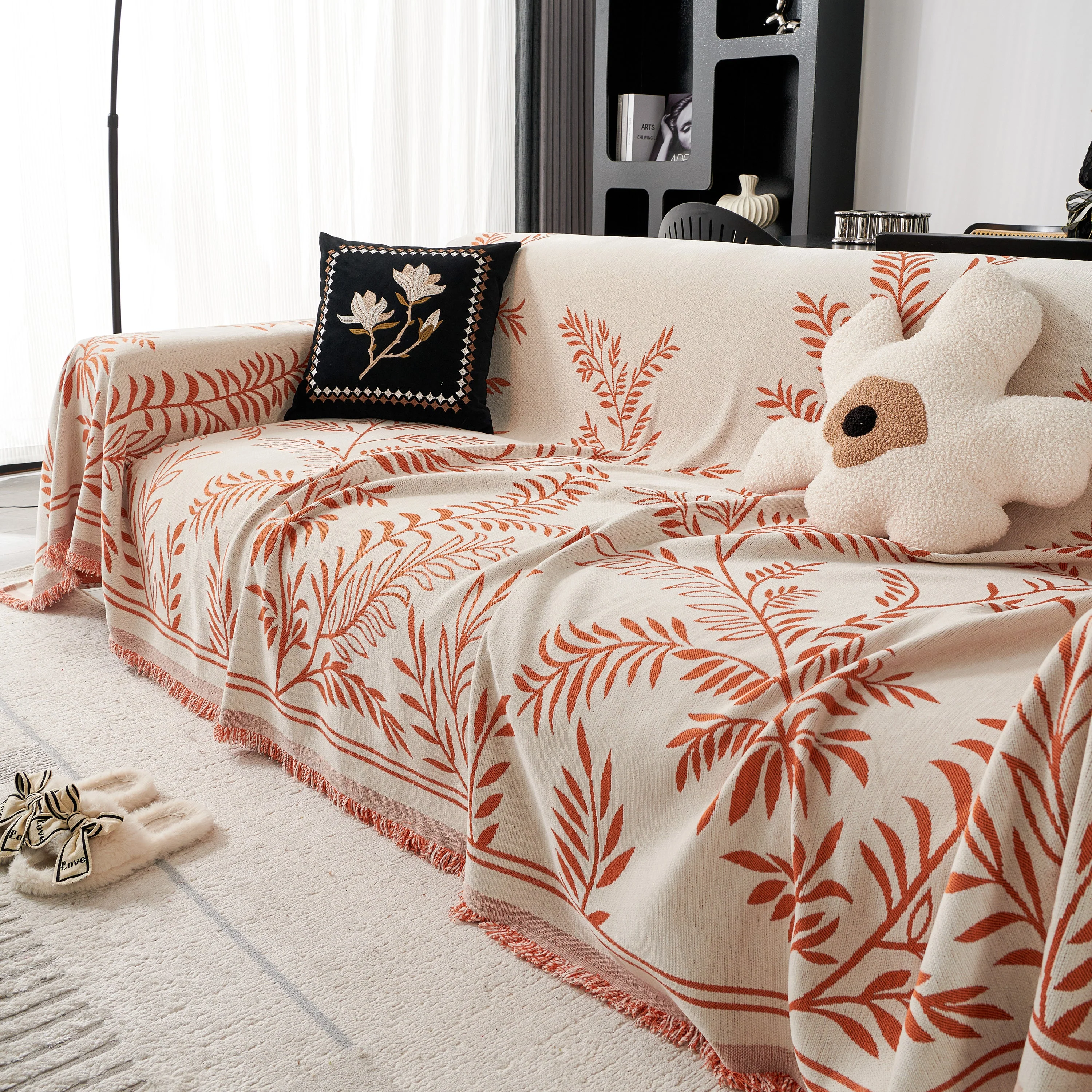 Modern Minimalist Chenille Willow Leaf Pattern Couch Cover Blanket, Luxurious Blankets for The Sofa - Image 151