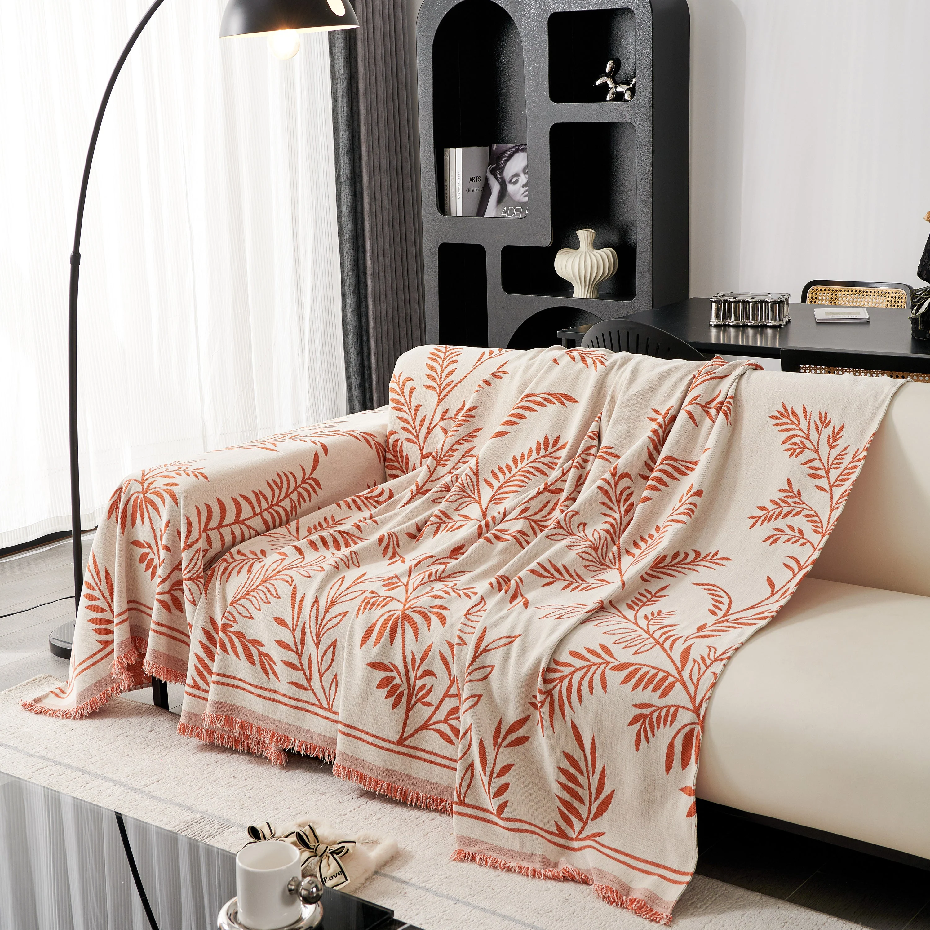 Modern Minimalist Chenille Willow Leaf Pattern Couch Cover Blanket, Luxurious Blankets for The Sofa - Image 154
