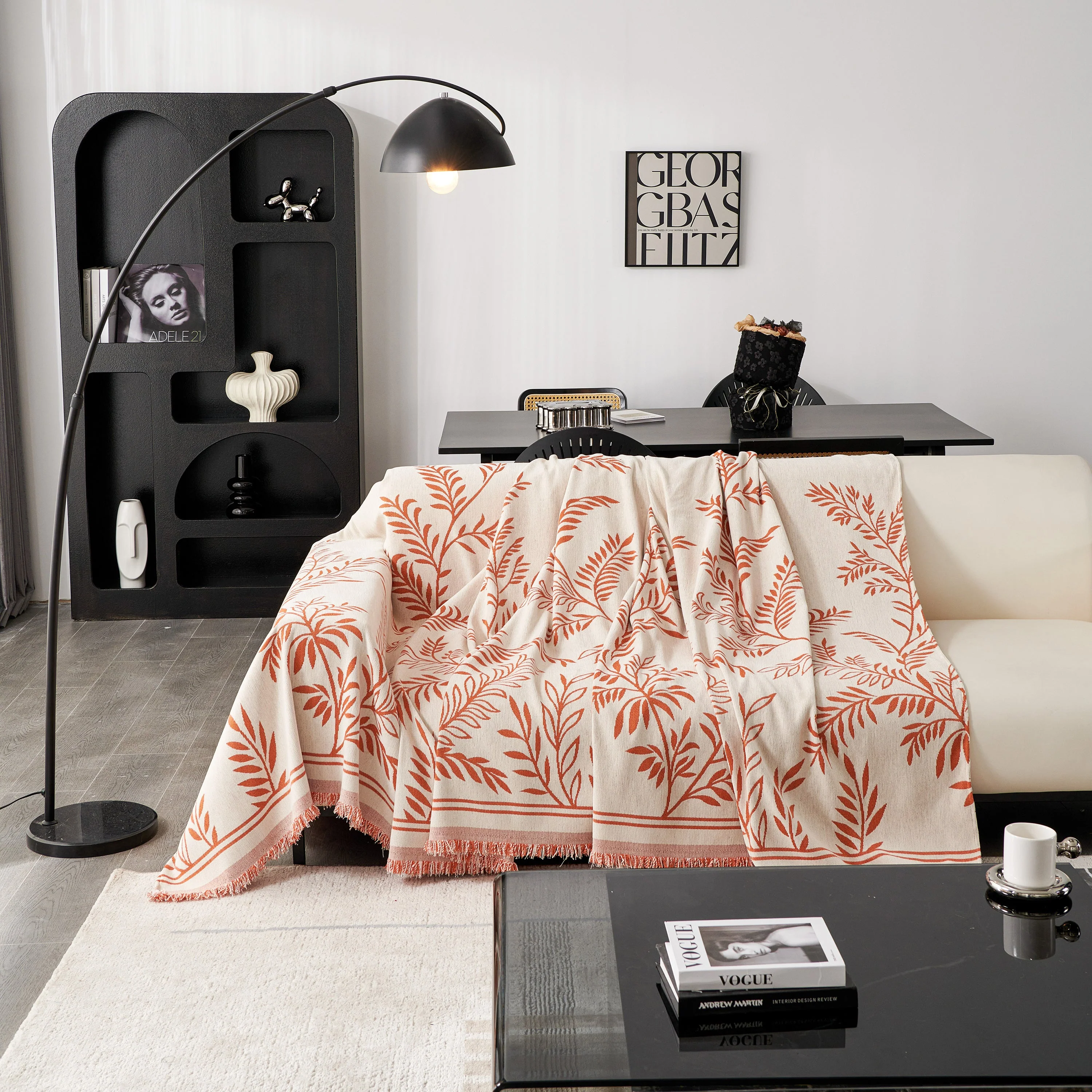 Modern Minimalist Chenille Willow Leaf Pattern Couch Cover Blanket, Luxurious Blankets for The Sofa - Image 155