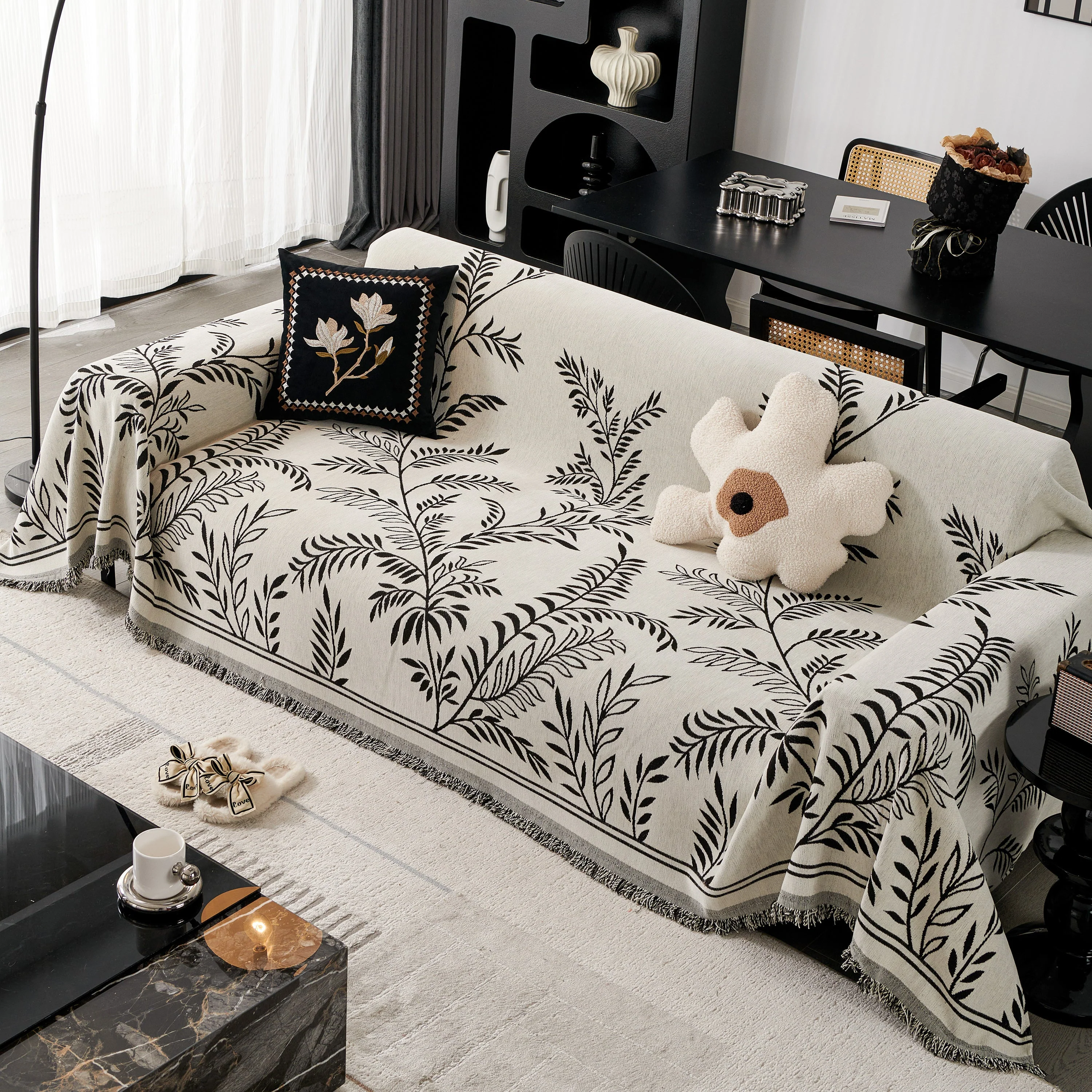 Modern Minimalist Chenille Willow Leaf Pattern Couch Cover Blanket, Luxurious Blankets for The Sofa - Image 16