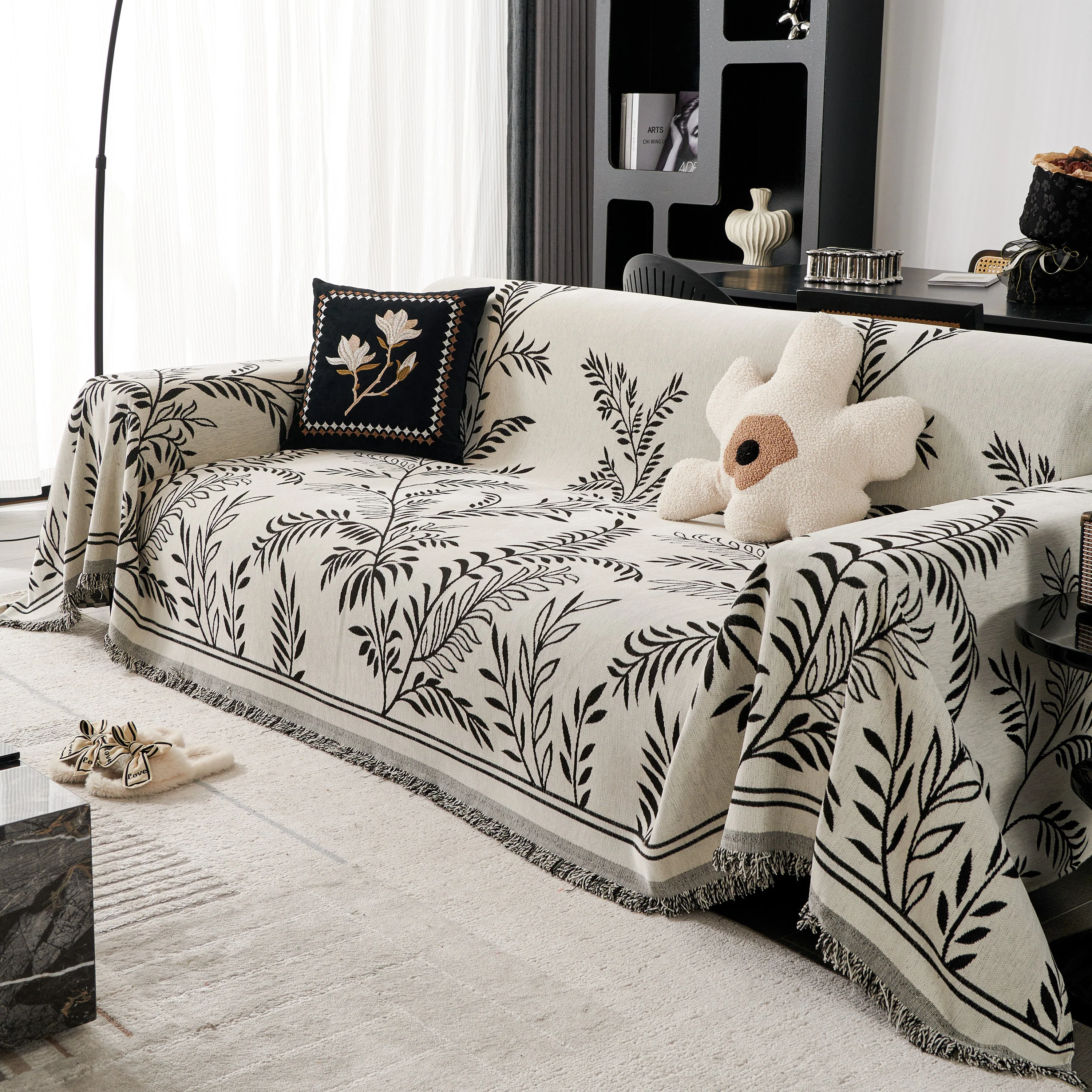Modern Minimalist Chenille Willow Leaf Pattern Couch Cover Blanket, Luxurious Blankets for The Sofa - Image 17