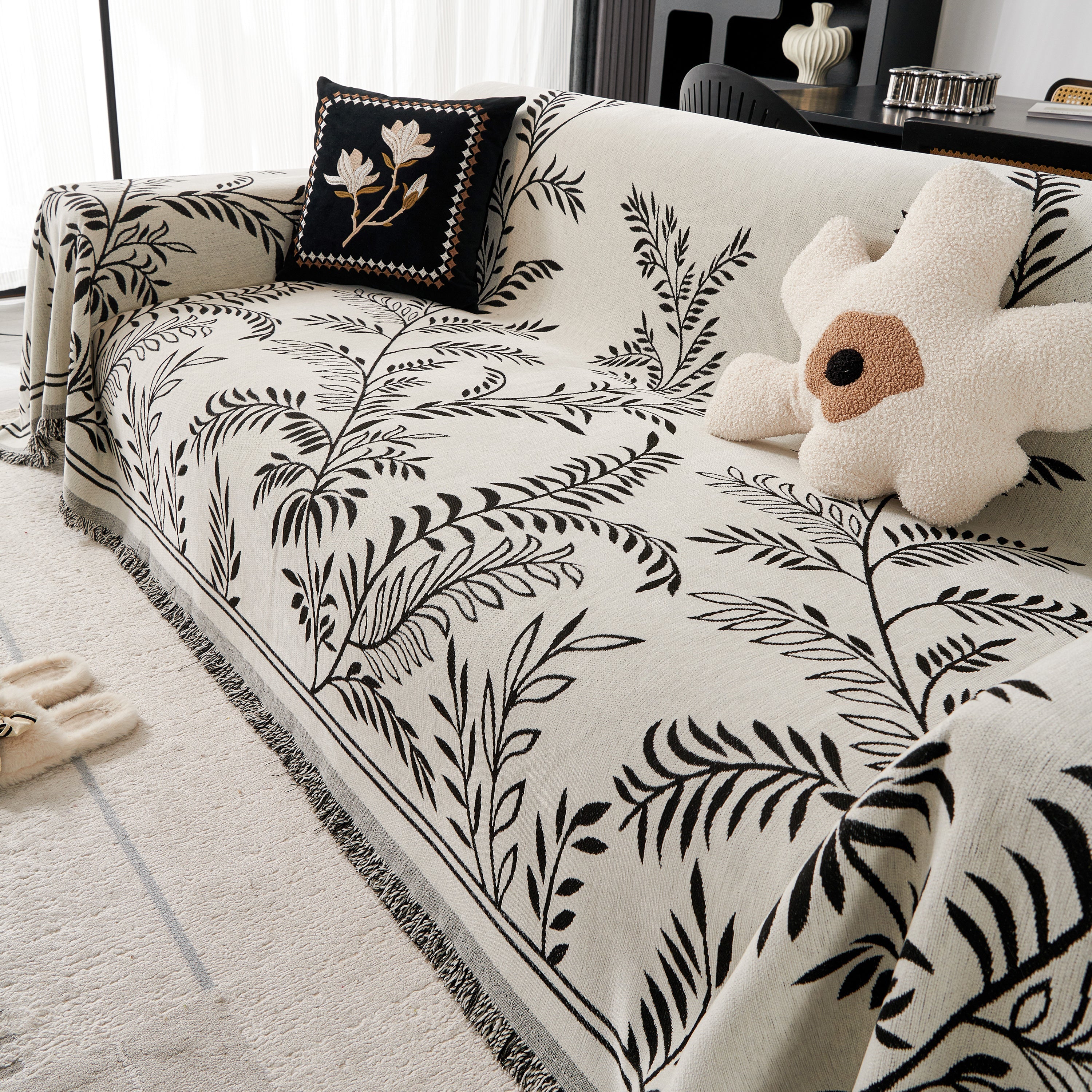 Modern Minimalist Chenille Willow Leaf Pattern Couch Cover Blanket, Luxurious Blankets for The Sofa - Image 21
