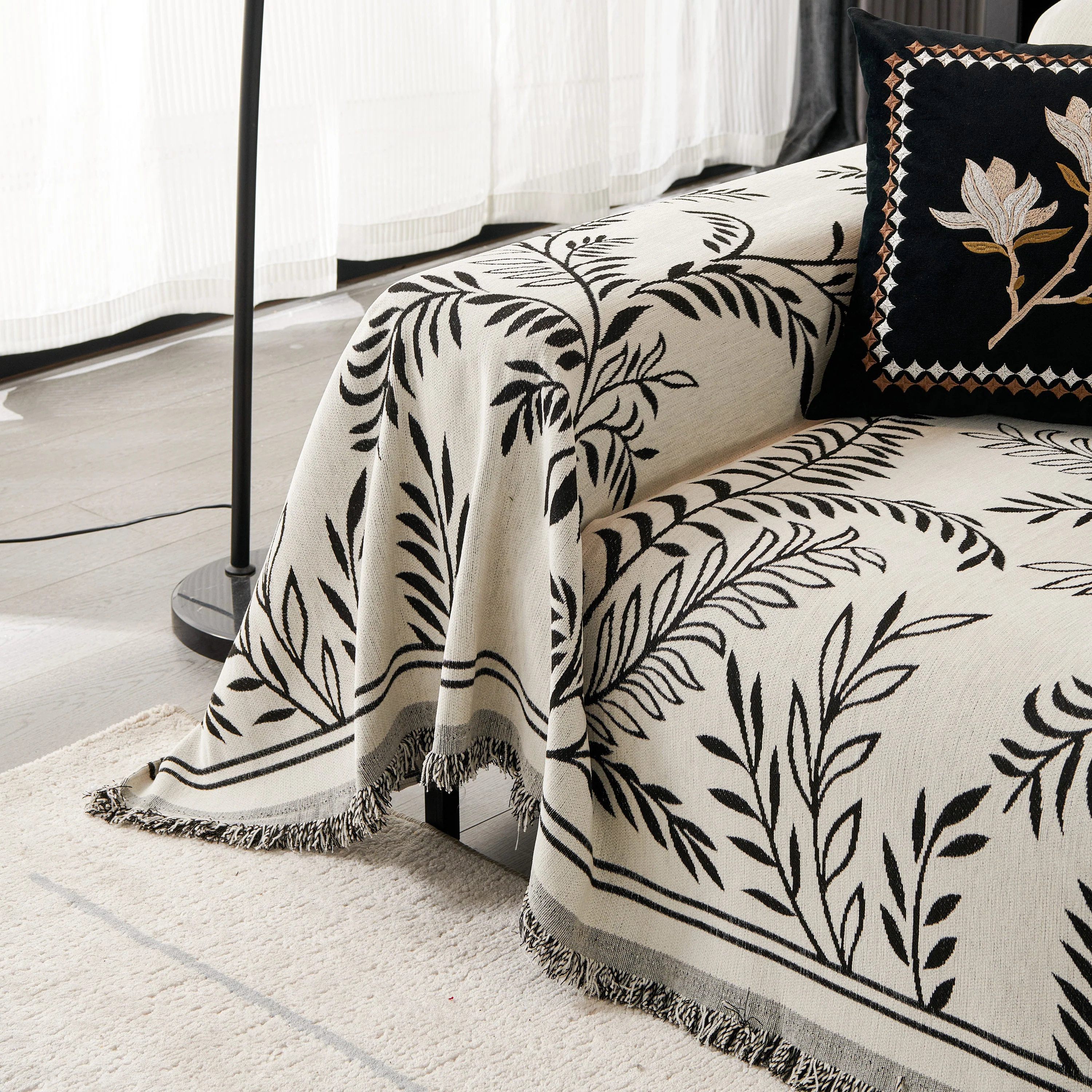 Modern Minimalist Chenille Willow Leaf Pattern Couch Cover Blanket, Luxurious Blankets for The Sofa - Image 23