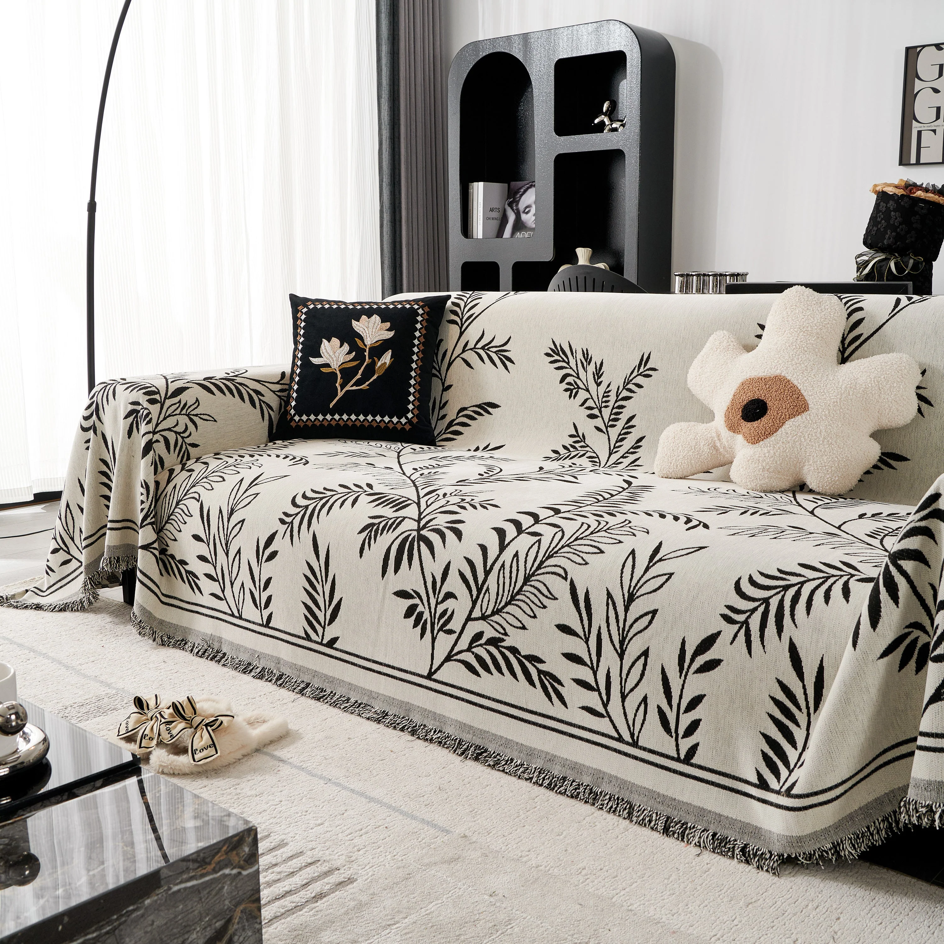 Modern Minimalist Chenille Willow Leaf Pattern Couch Cover Blanket, Luxurious Blankets for The Sofa - Image 25