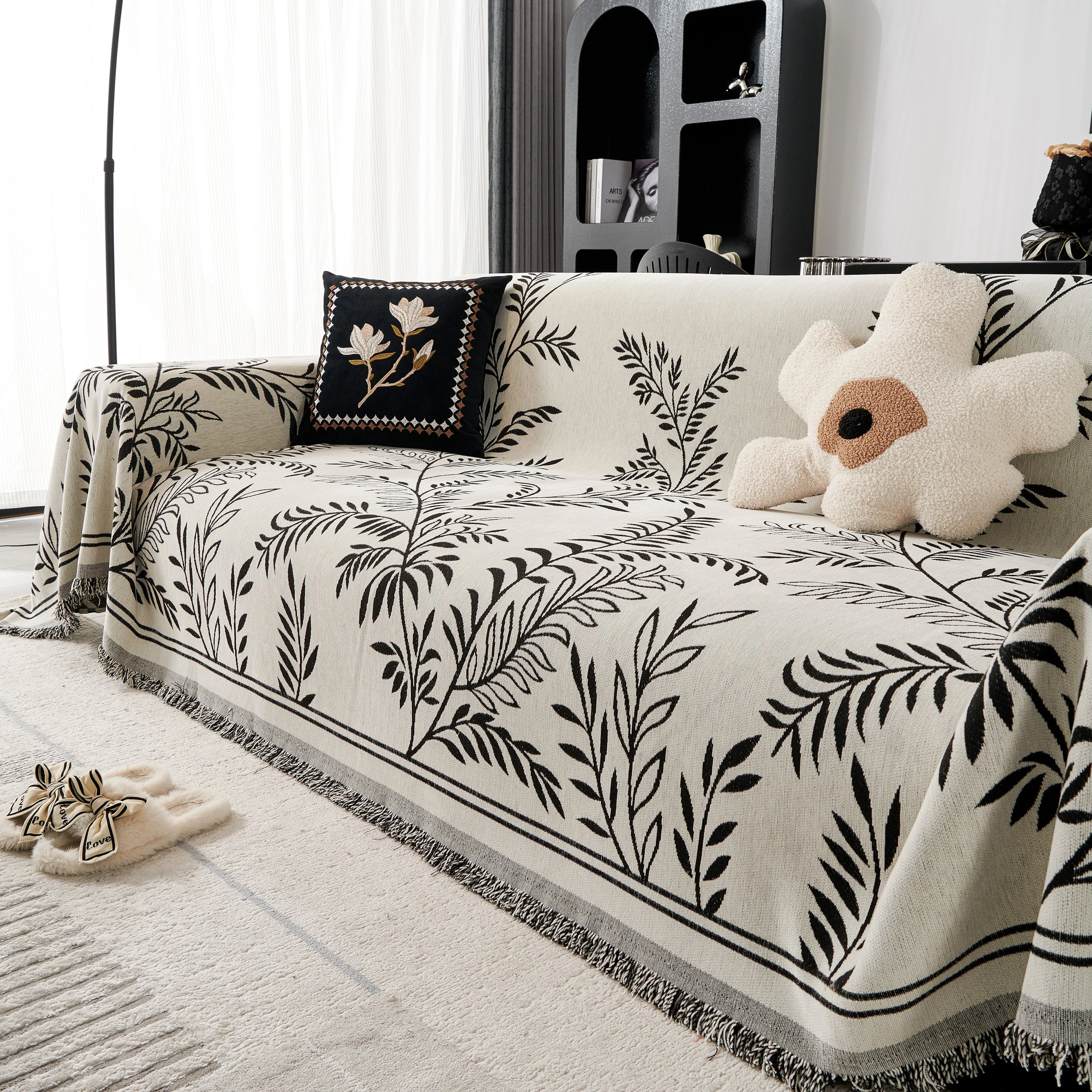 Modern Minimalist Chenille Willow Leaf Pattern Couch Cover Blanket, Luxurious Blankets for The Sofa - Image 26