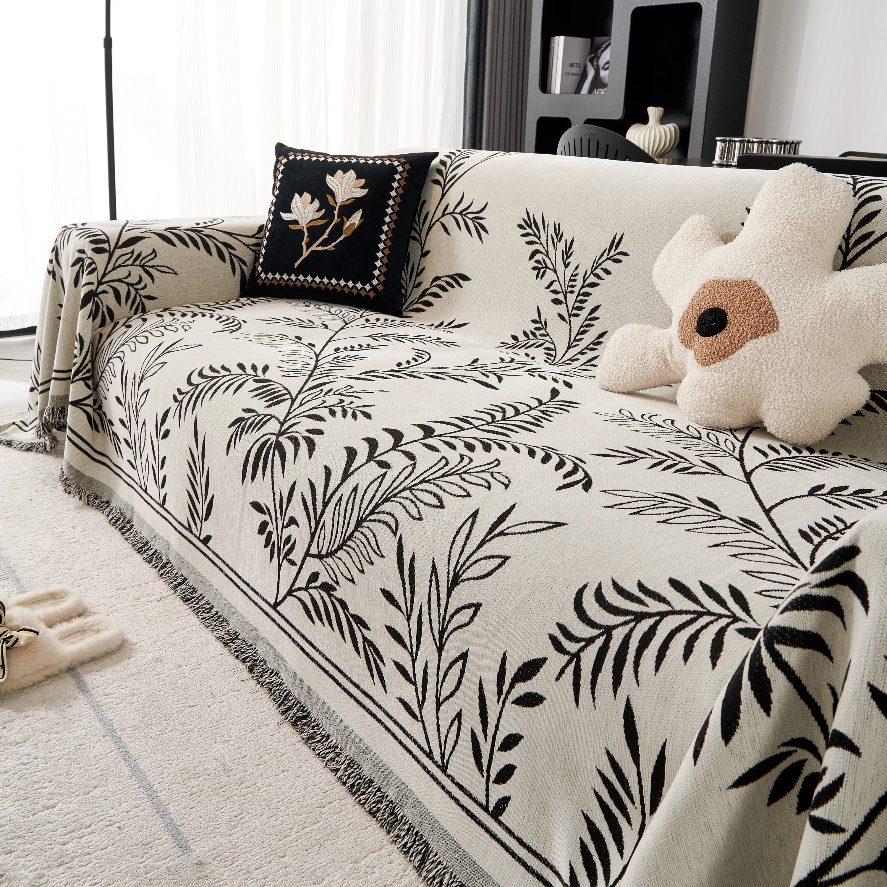 Modern Minimalist Chenille Willow Leaf Pattern Couch Cover Blanket, Luxurious Blankets for The Sofa - Image 27