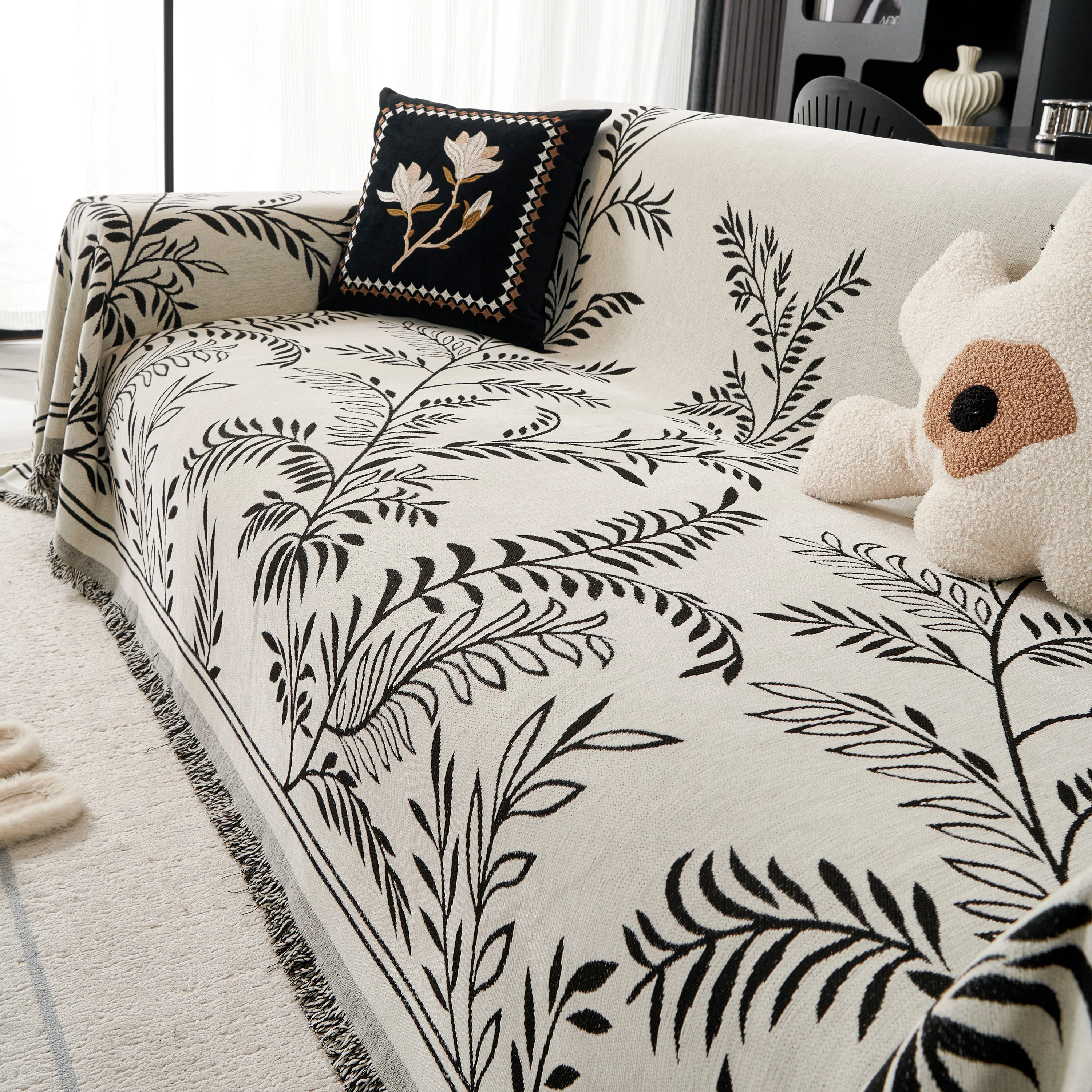 Modern Minimalist Chenille Willow Leaf Pattern Couch Cover Blanket, Luxurious Blankets for The Sofa - Image 28