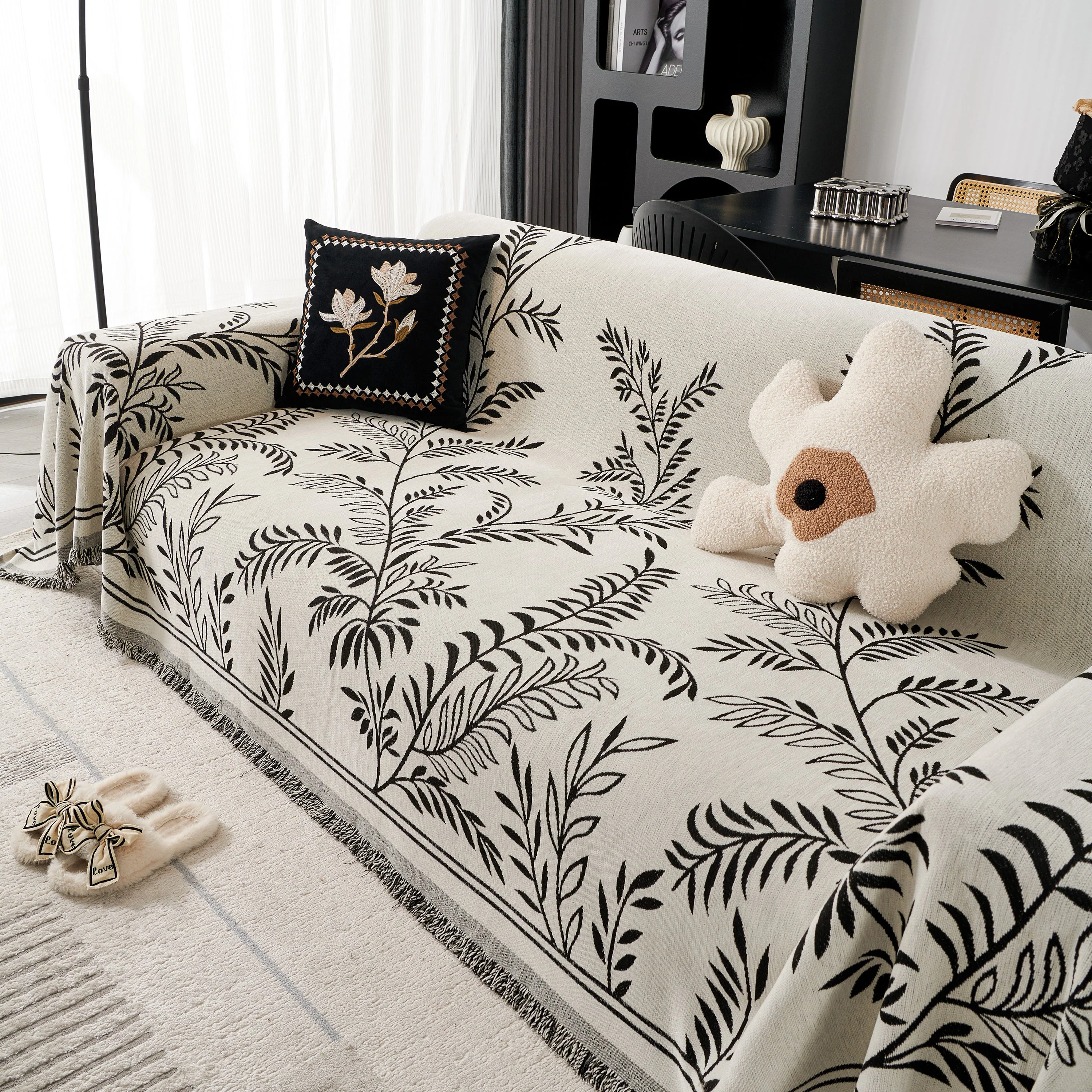 Modern Minimalist Chenille Willow Leaf Pattern Couch Cover Blanket, Luxurious Blankets for The Sofa - Image 29